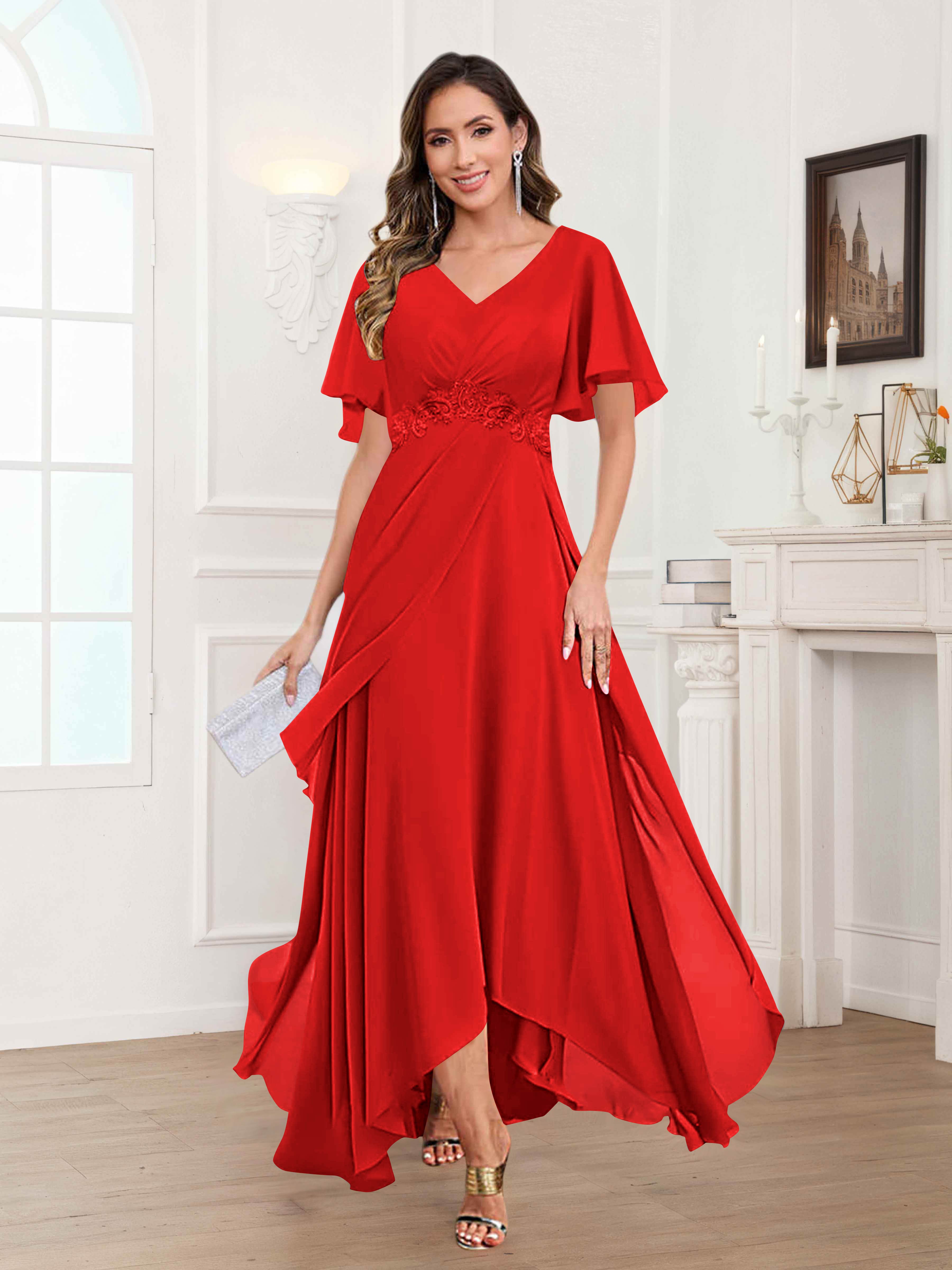 Ulyana Modest A-Line Appliques High Low Chiffon Mother Of The Bride Dresses