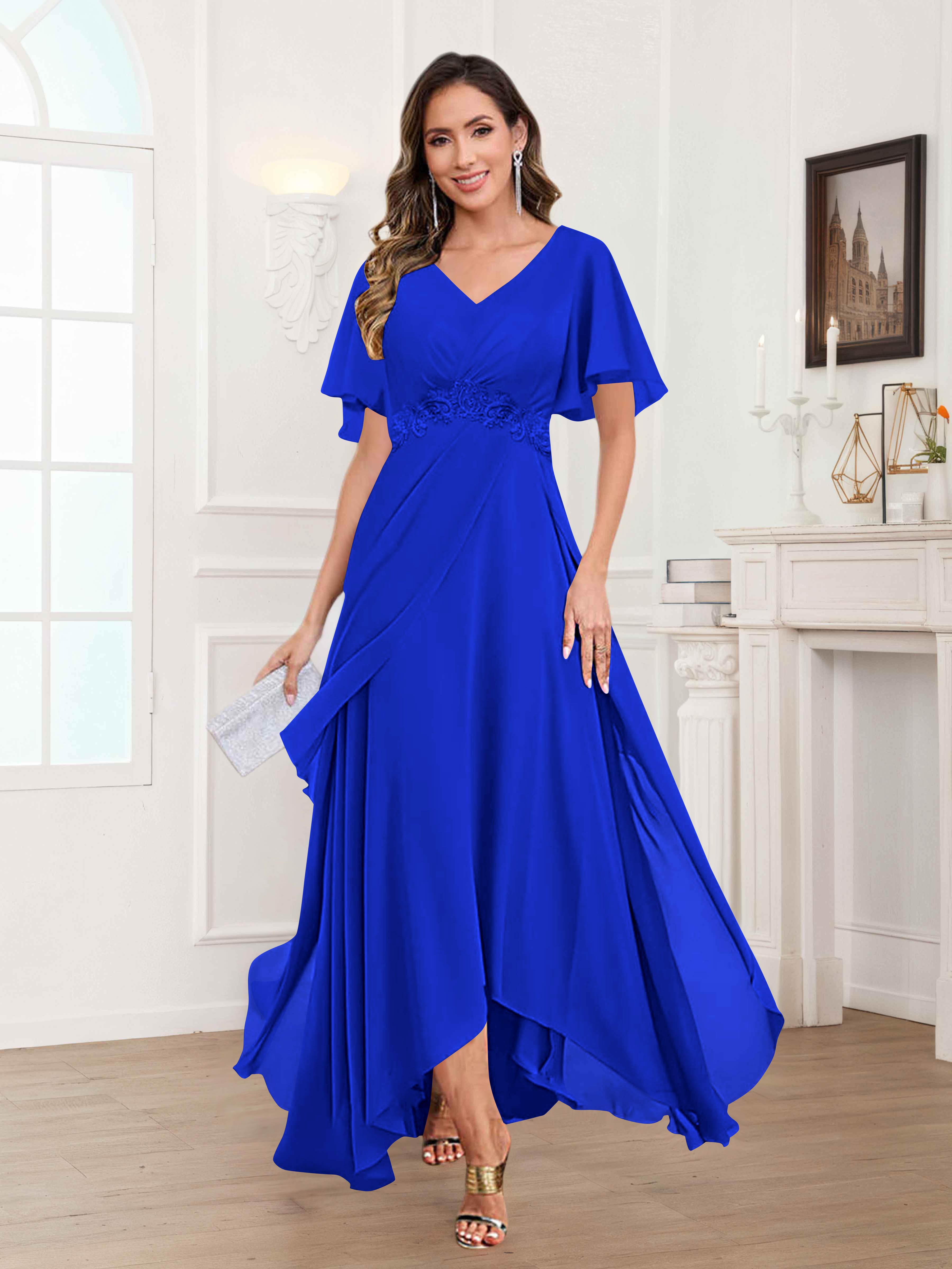 Ulyana Modest A-Line Appliques High Low Chiffon Mother Of The Bride Dresses