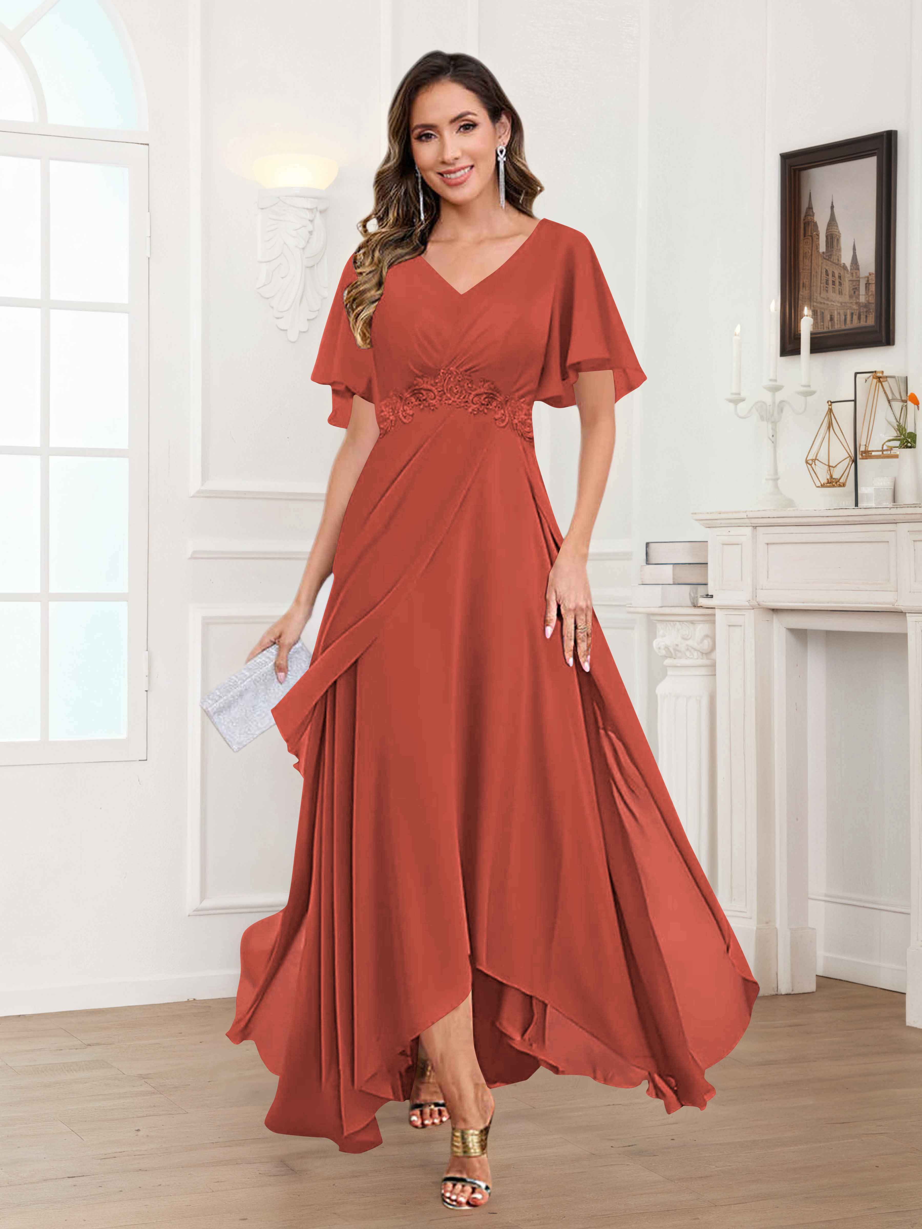 Ulyana Modest A-Line Appliques High Low Chiffon Mother Of The Bride Dresses