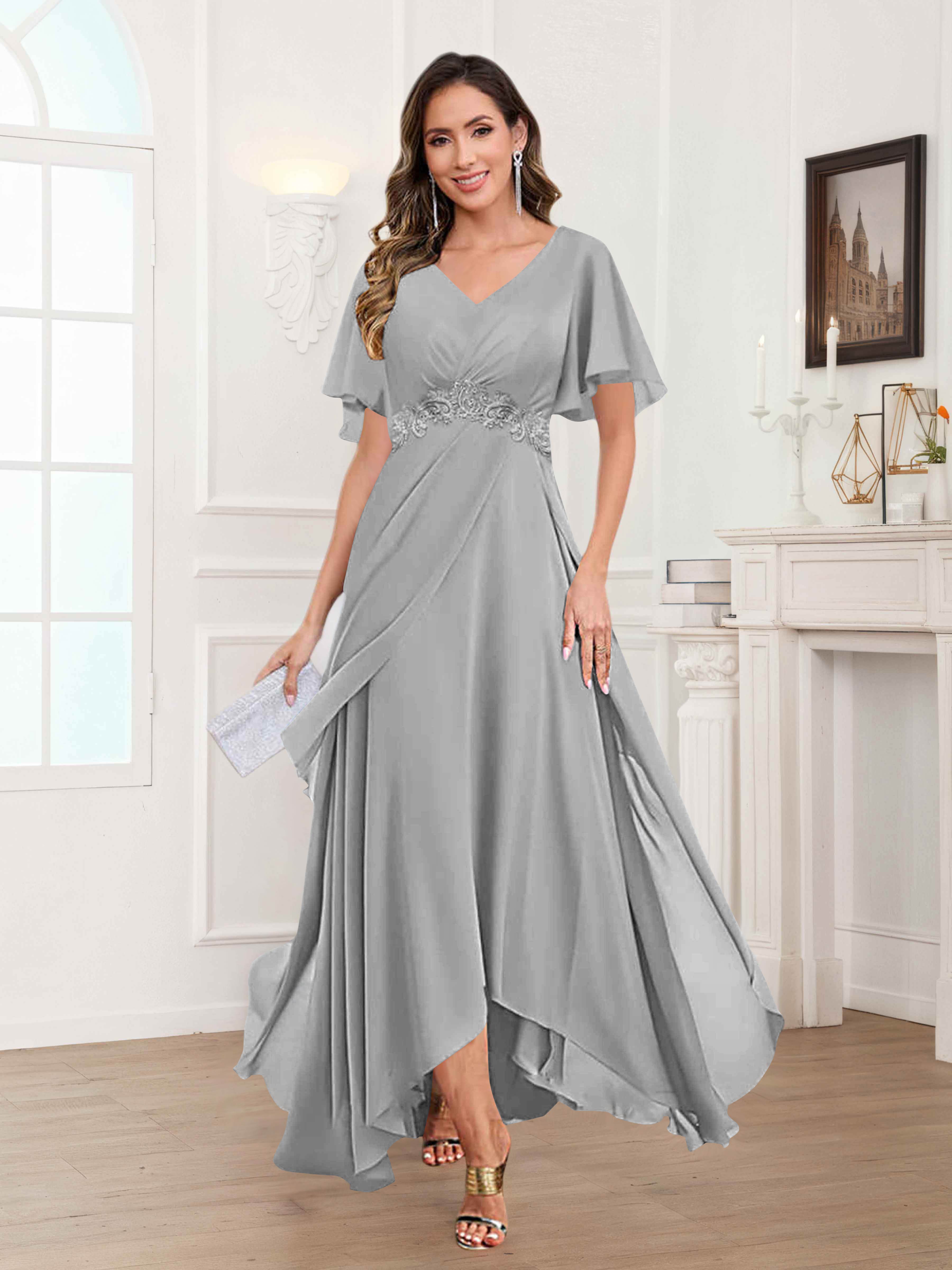 Ulyana Modest A-Line Appliques High Low Chiffon Mother Of The Bride Dresses