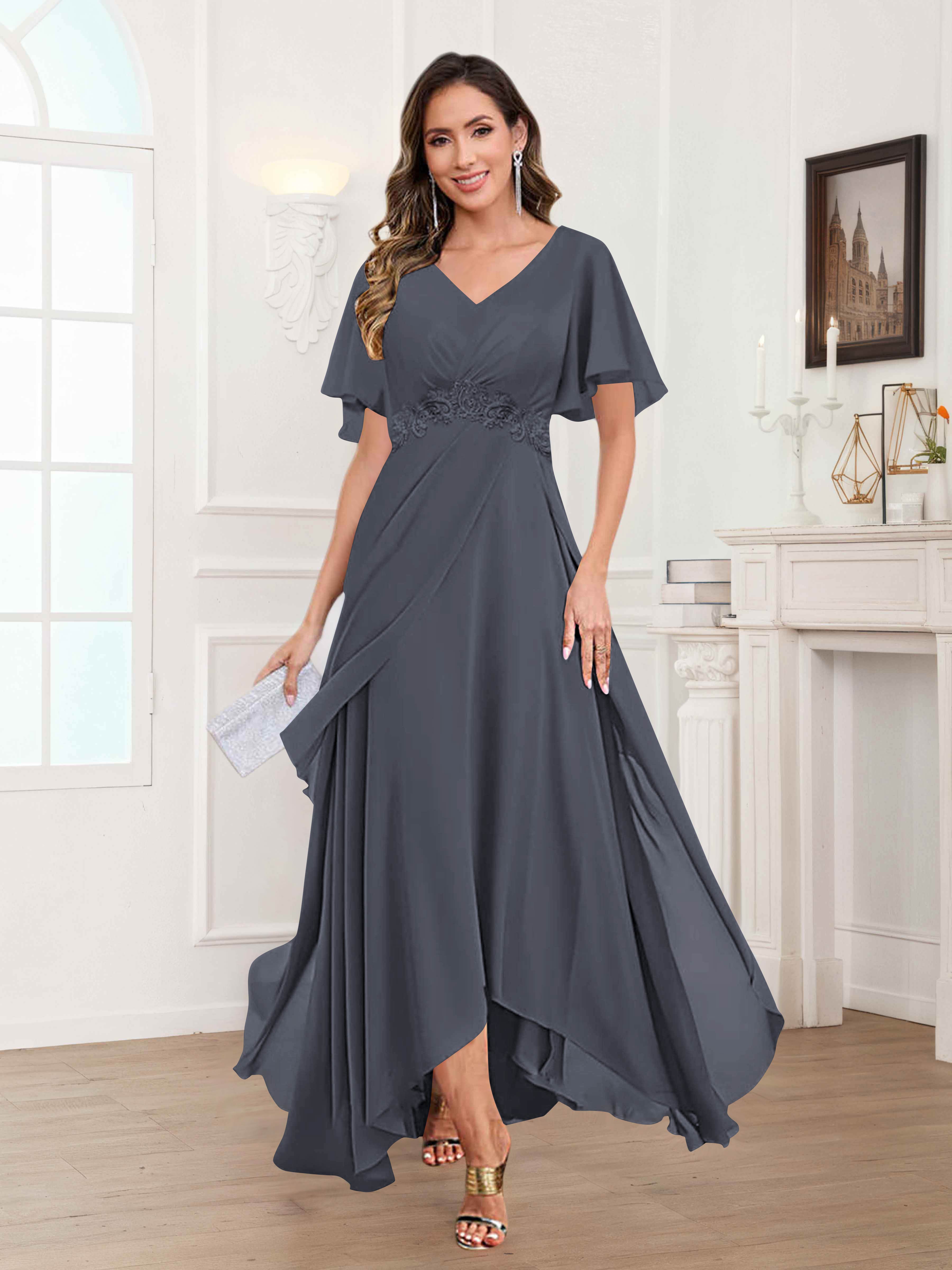 Ulyana Modest A-Line Appliques High Low Chiffon Mother Of The Bride Dresses