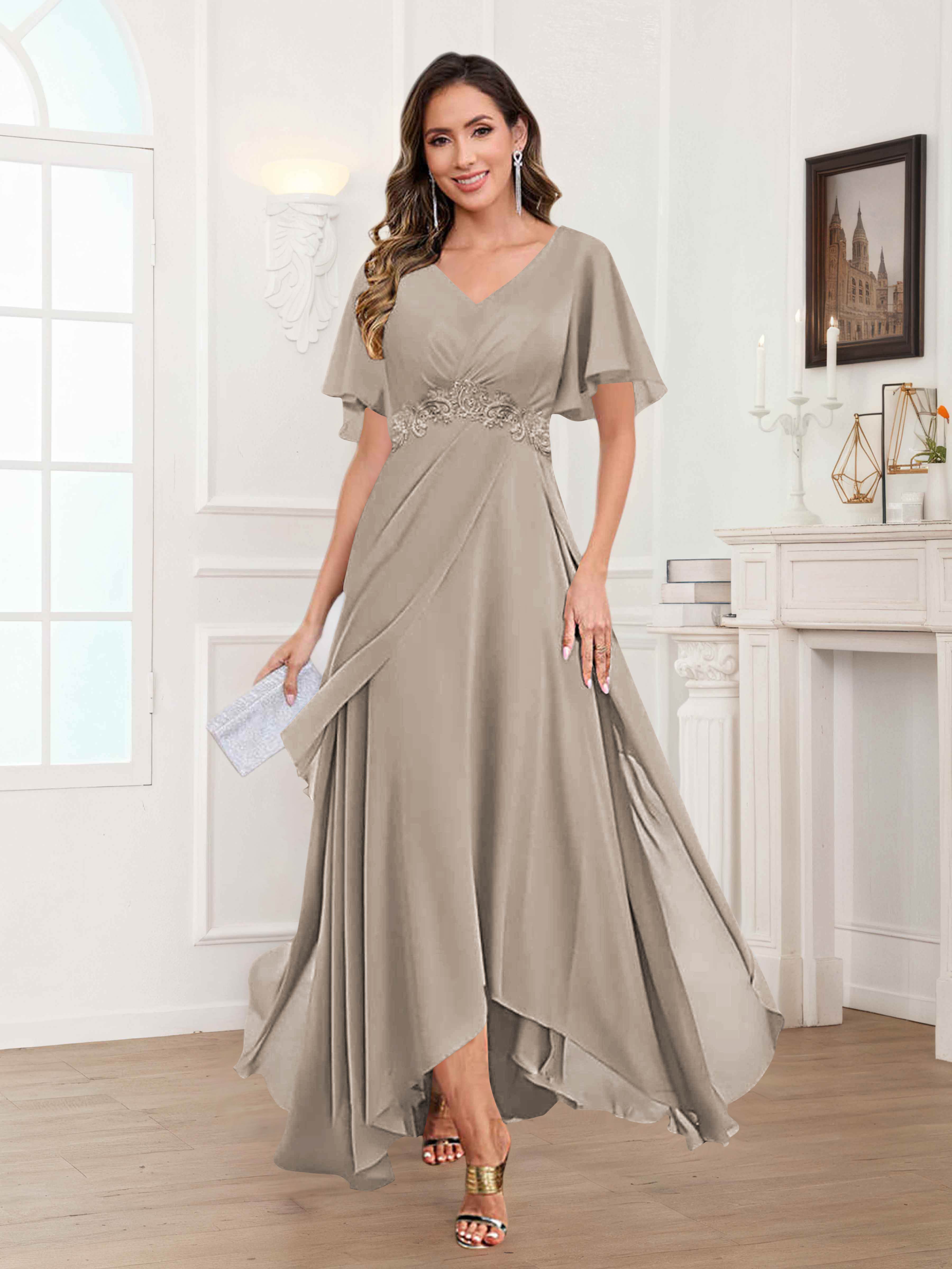 Ulyana Modest A-Line Appliques High Low Chiffon Mother Of The Bride Dresses