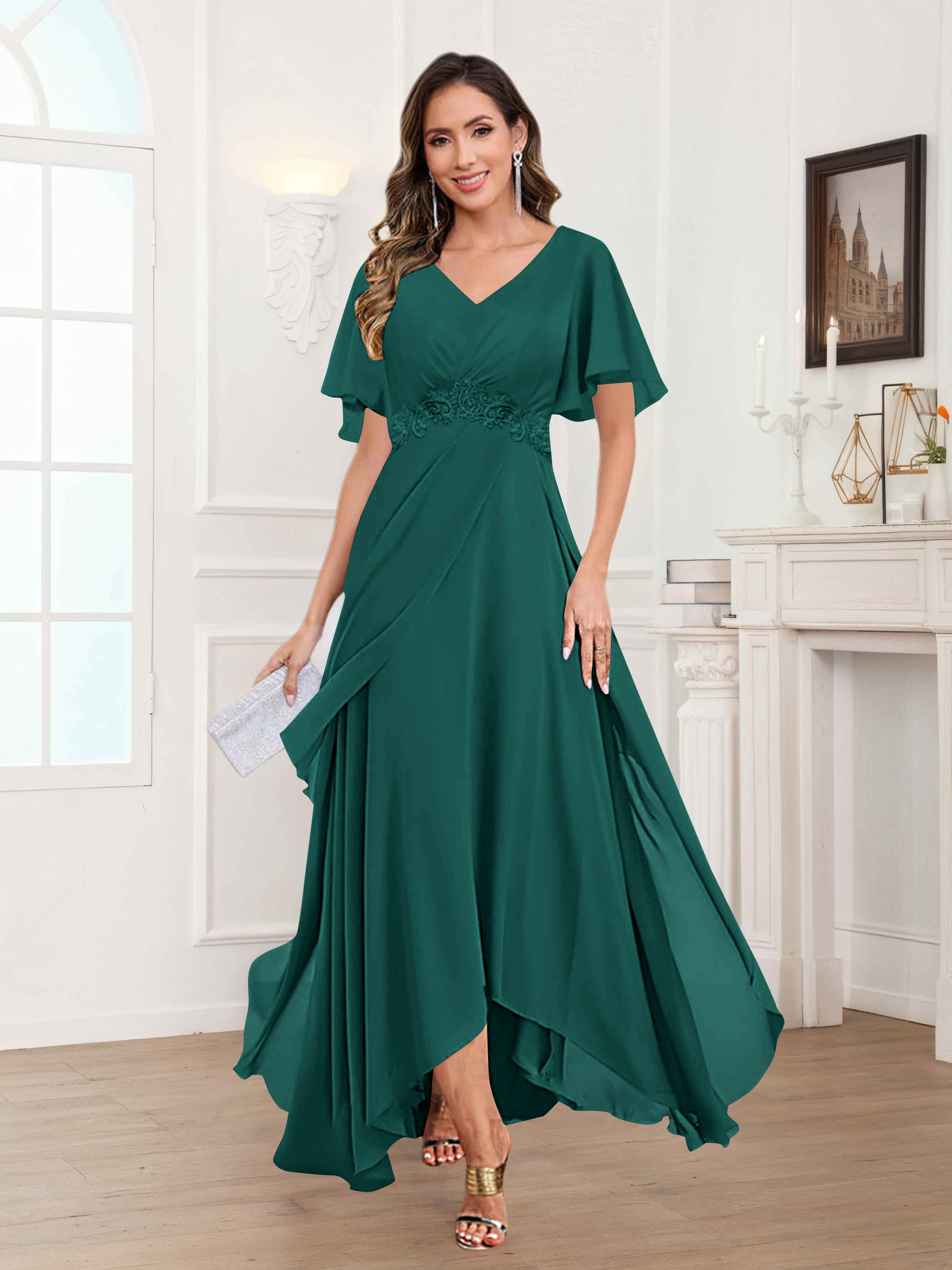Ulyana Modest A-Line Appliques High Low Chiffon Mother Of The Bride Dresses