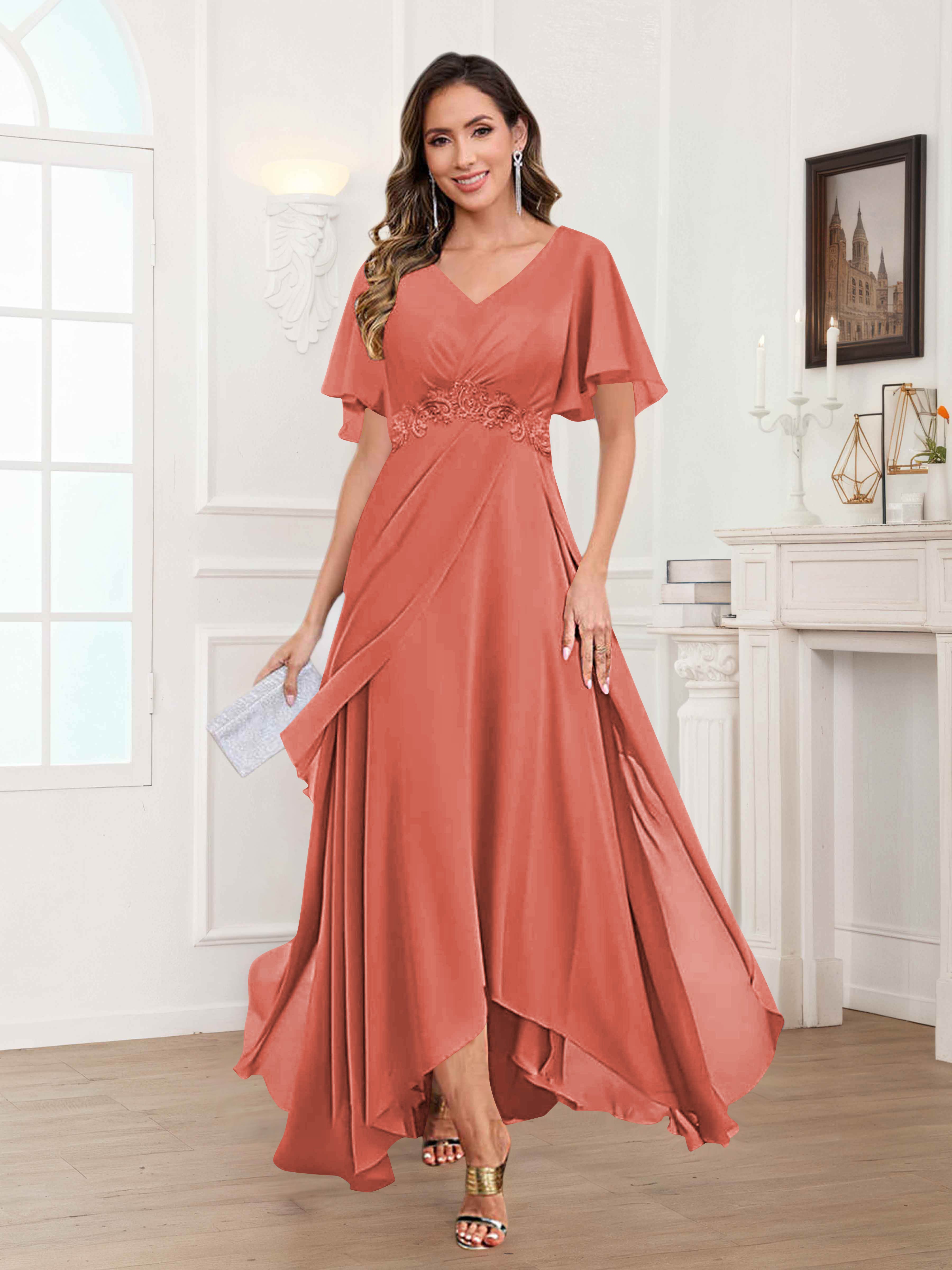 Ulyana Modest A-Line Appliques High Low Chiffon Mother Of The Bride Dresses