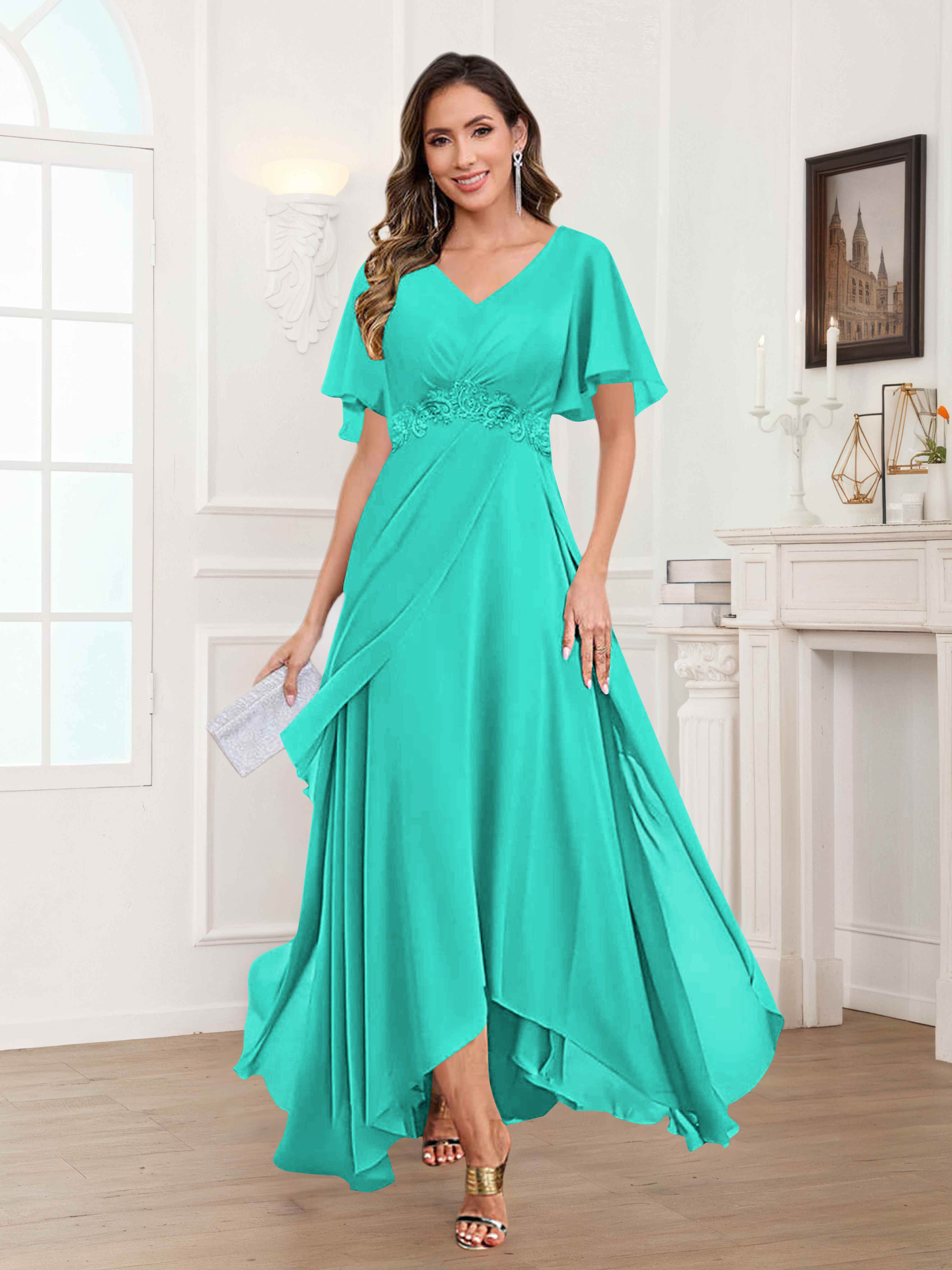 Ulyana Modest A-Line Appliques High Low Chiffon Mother Of The Bride Dresses