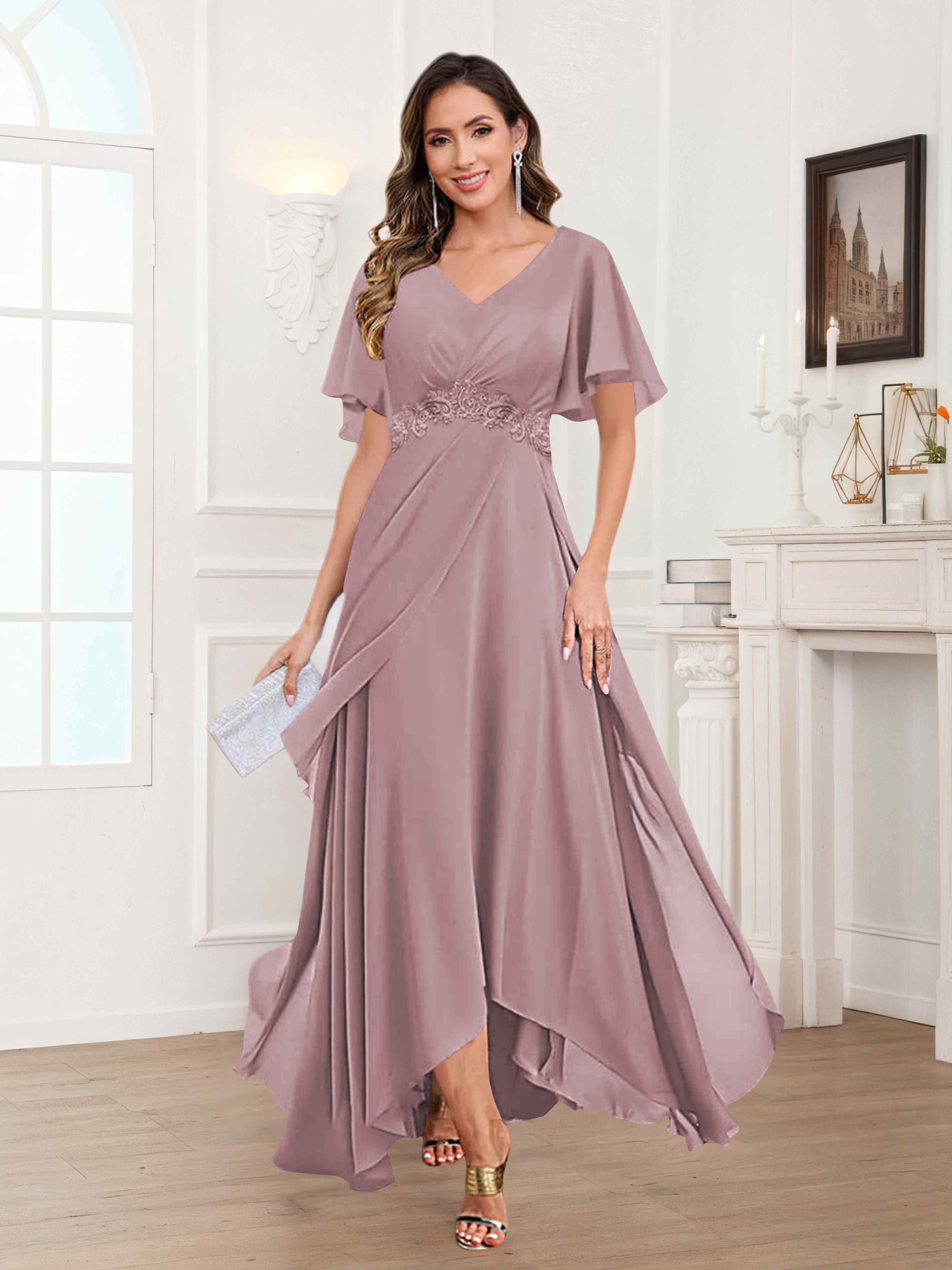 Ulyana Modest A-Line Appliques High Low Chiffon Mother Of The Bride Dresses