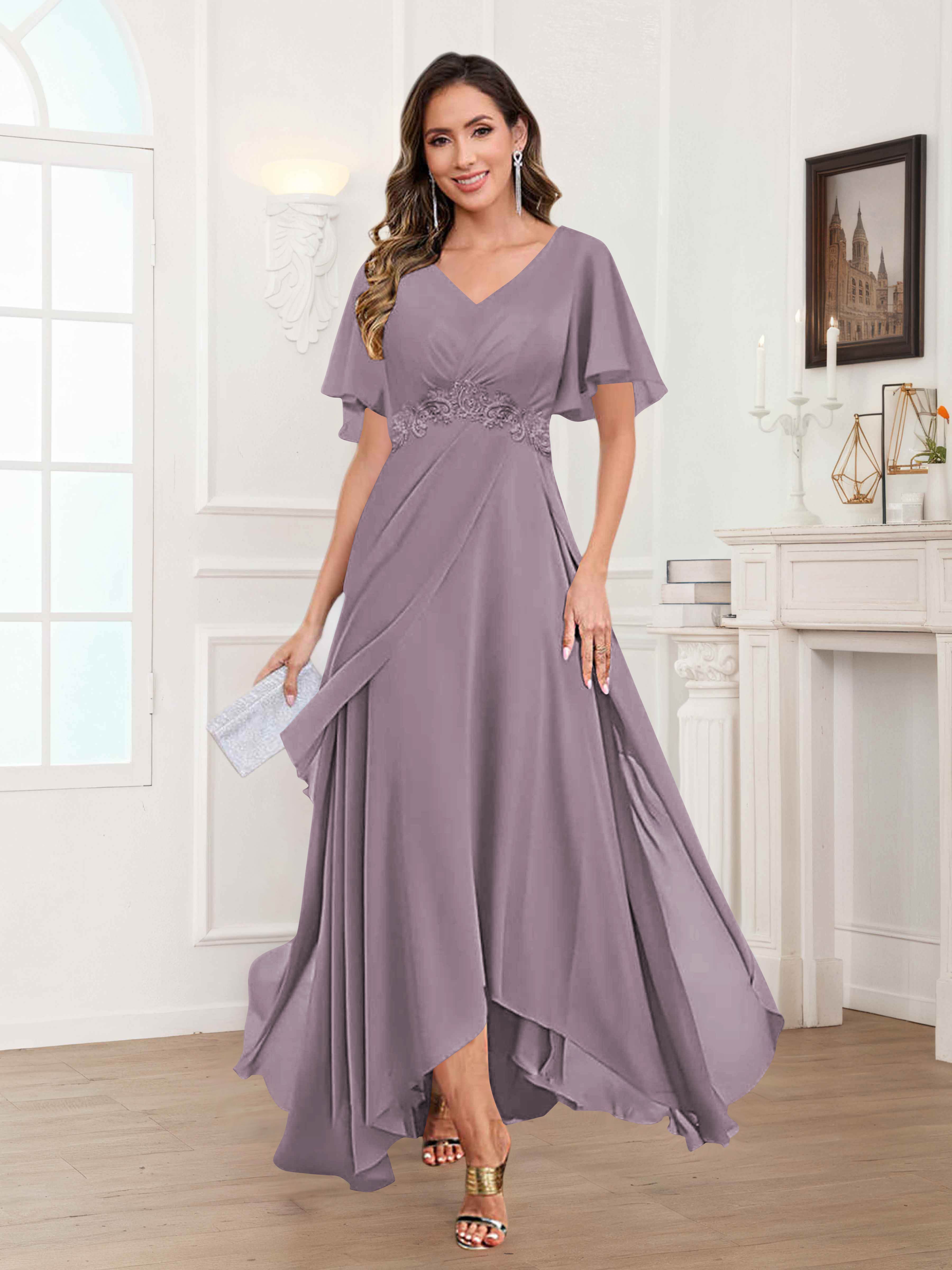 Ulyana Modest A-Line Appliques High Low Chiffon Mother Of The Bride Dresses