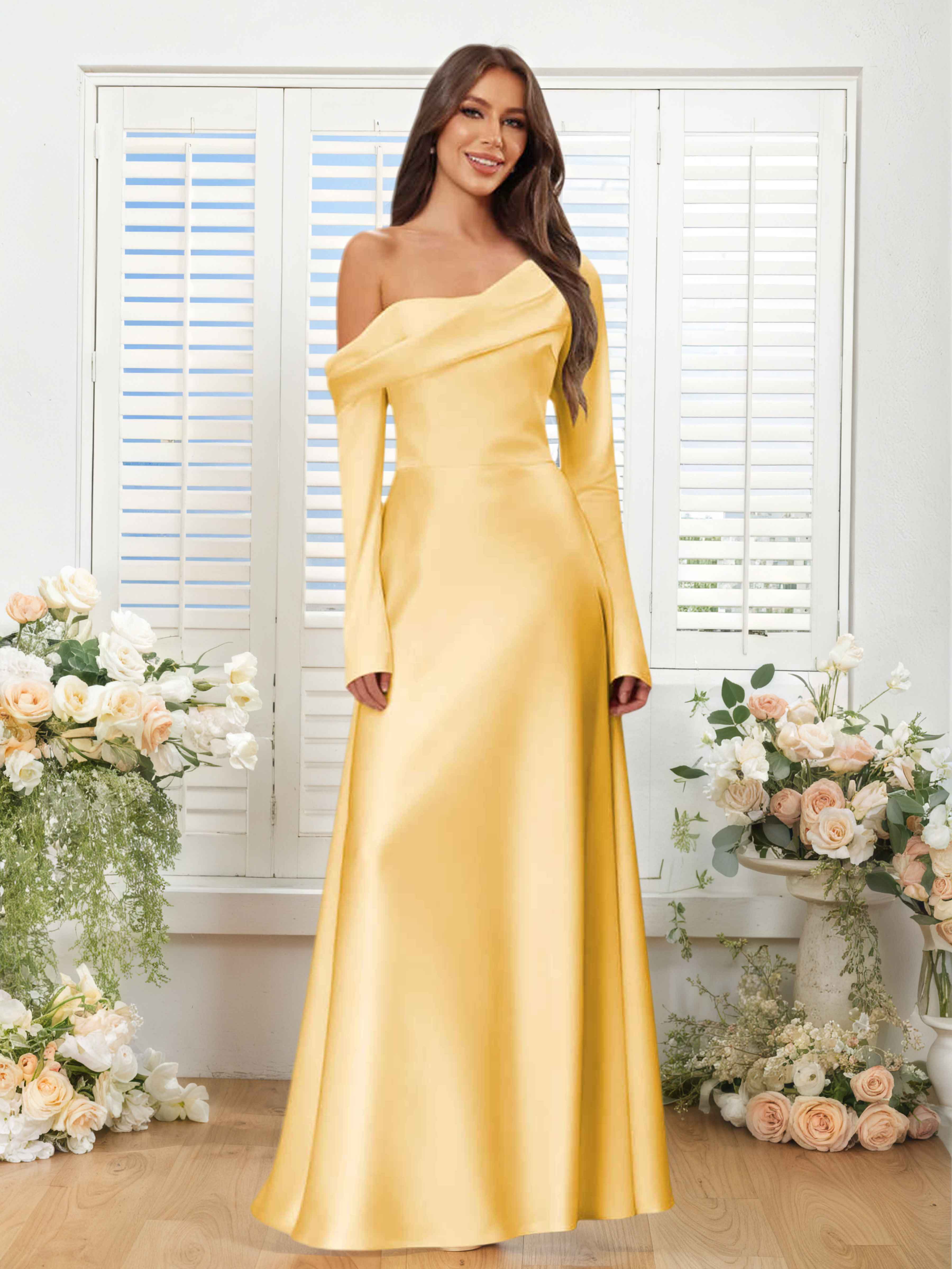 Ulyssia Stylish One Shoulder Long Sleeves Satin Formal Dresses