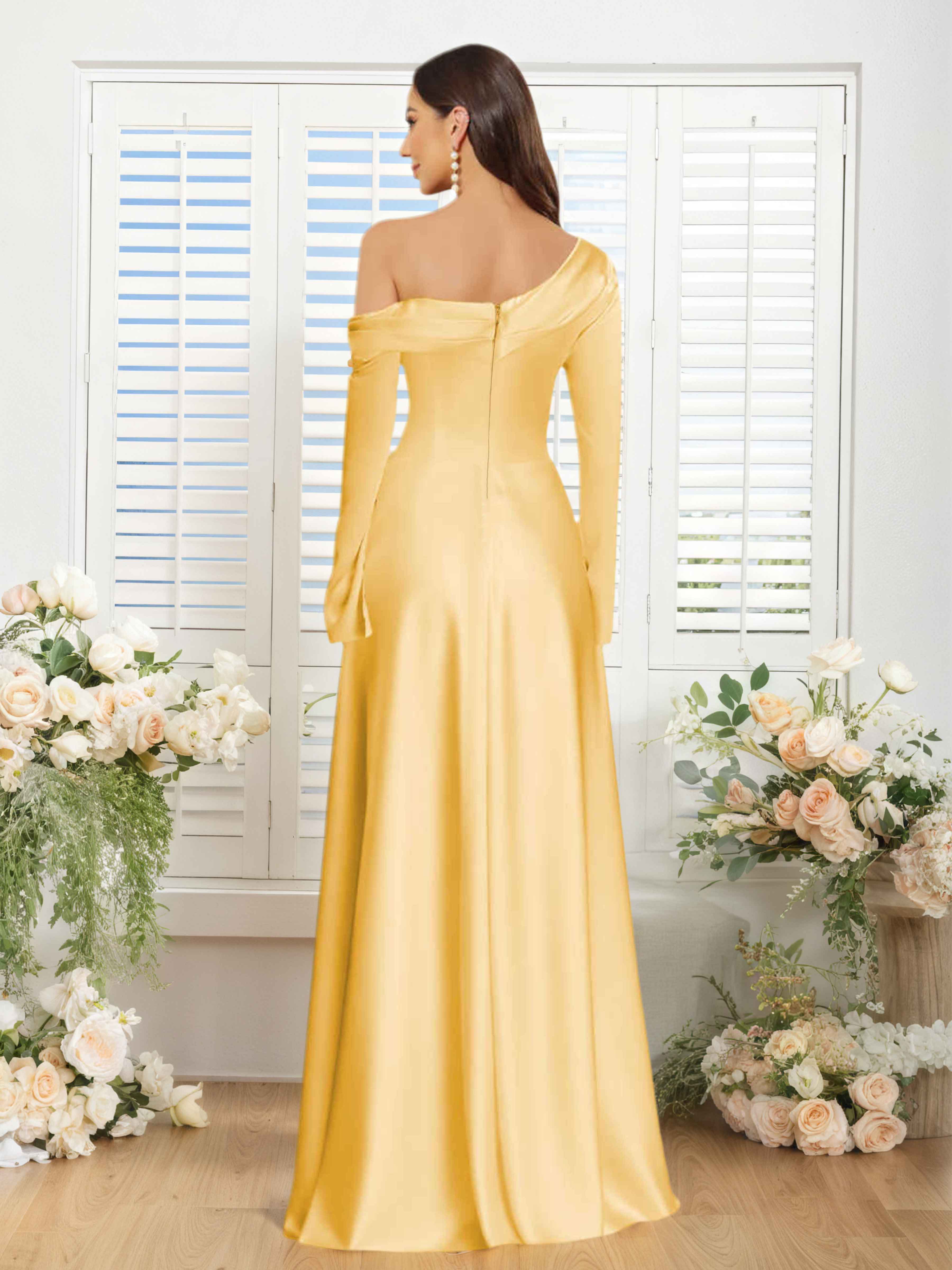 Ulyssia Stylish One Shoulder Long Sleeves Satin Formal Dresses