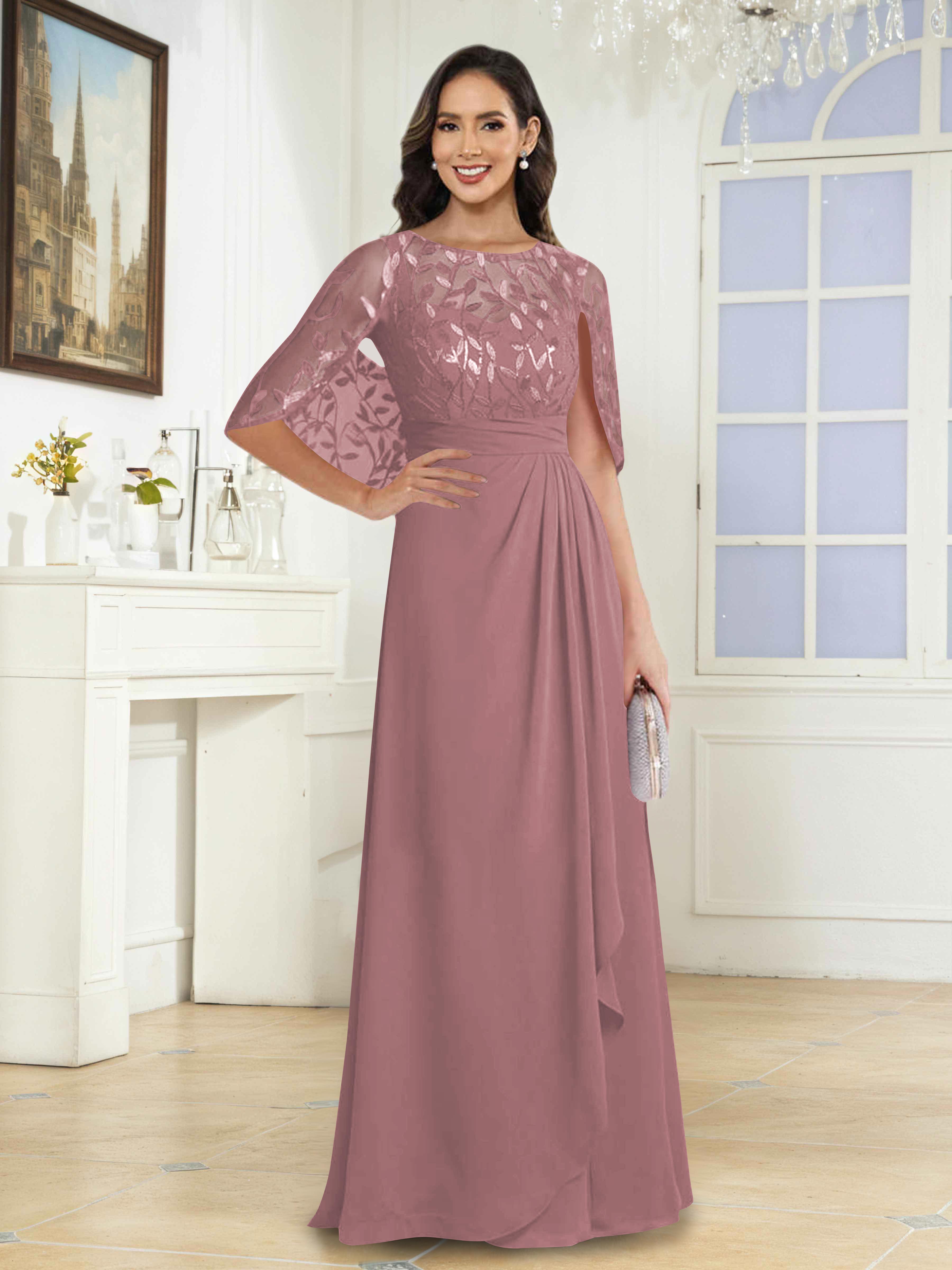 Vallen Enchanting A-Line Illusion Sequins Long Mother of the Bride Dresses With Cape