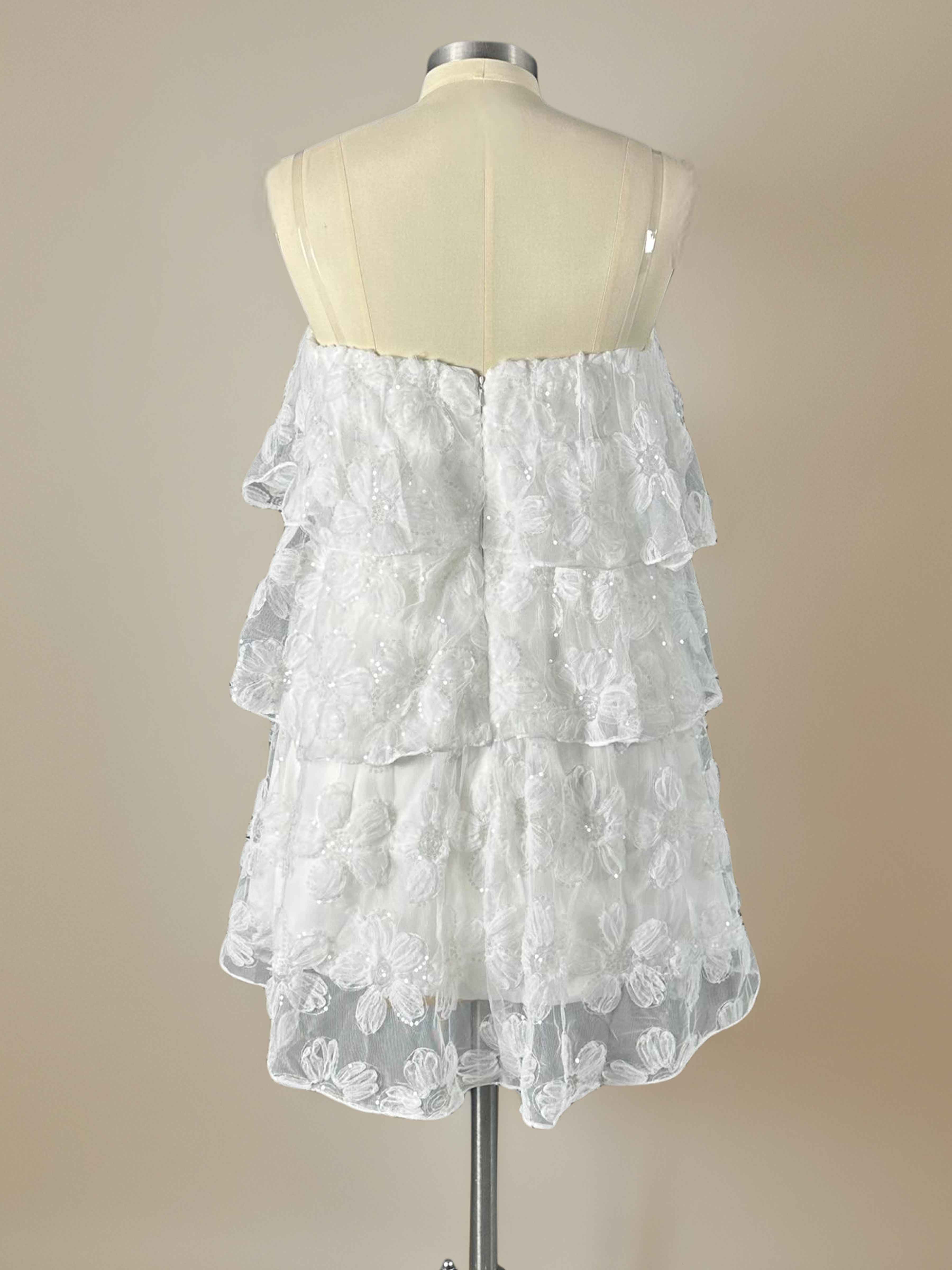 Casual Strapless Tiered Floral Sequin Mini Dress