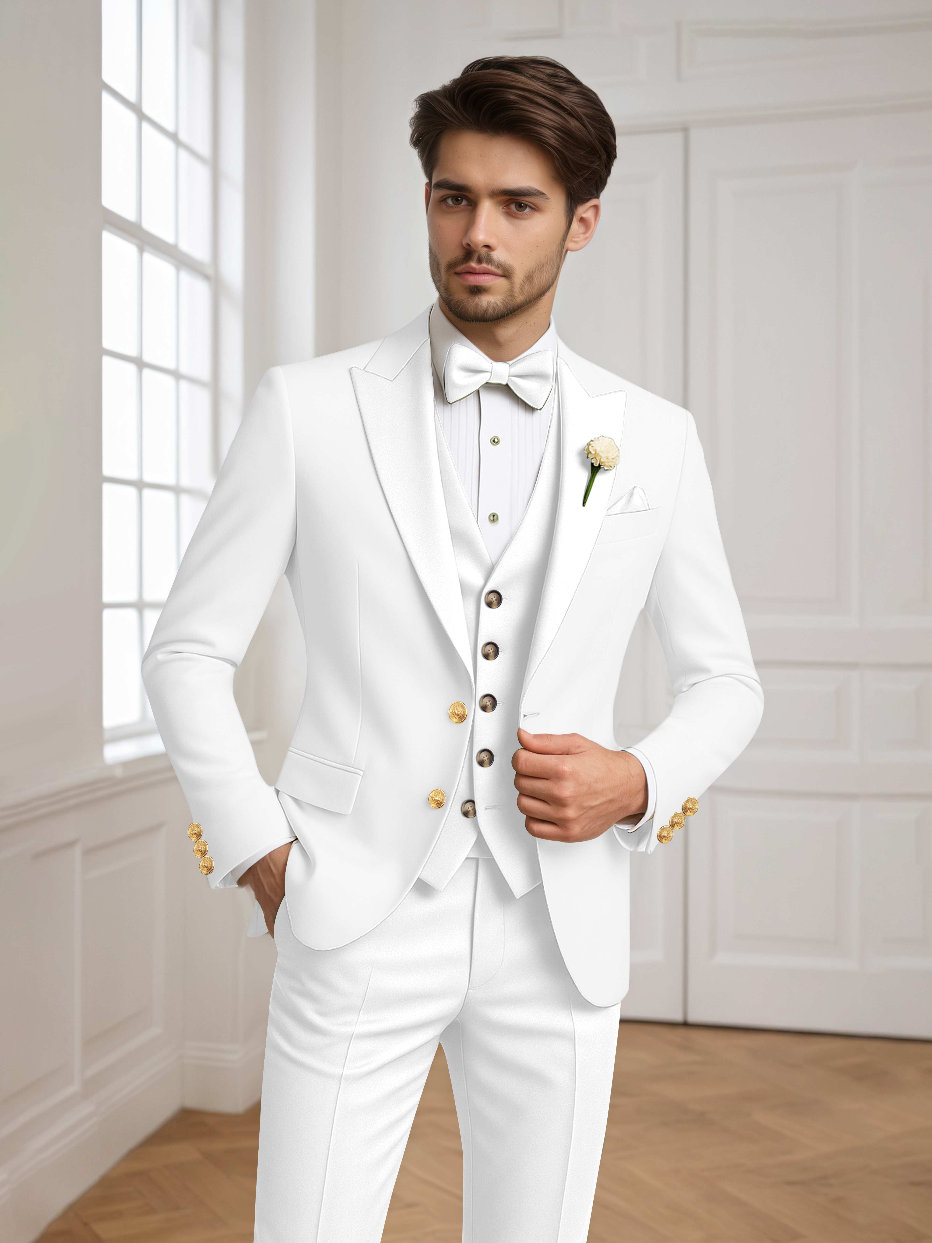 Two Tone Peak Lapel Men's 3 Pieces Wedding Suit for Groom & Events