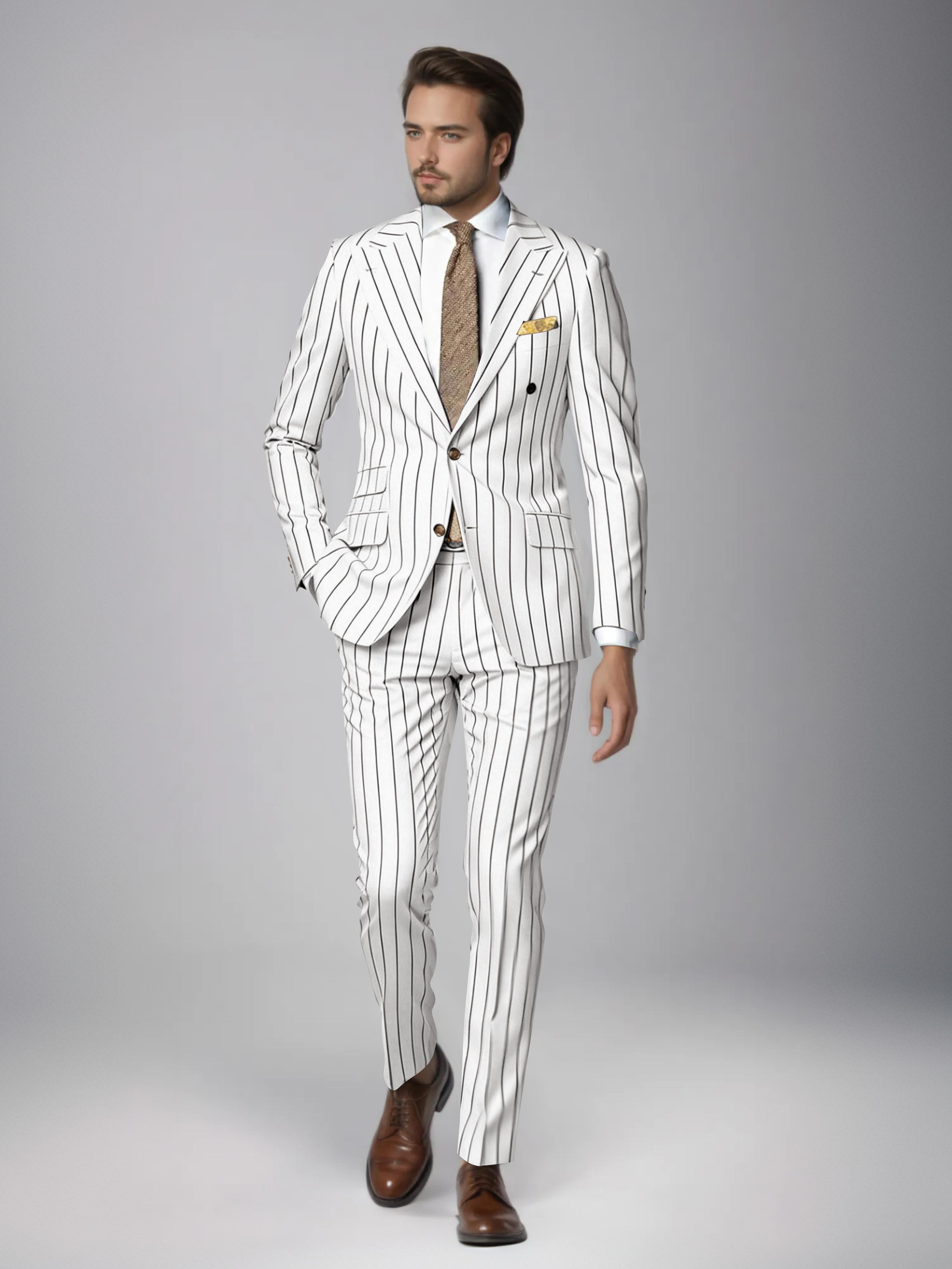 Classic 2 Pieces Men's Slim Fit Pinstripe Business Suit for Wedding & Office UK