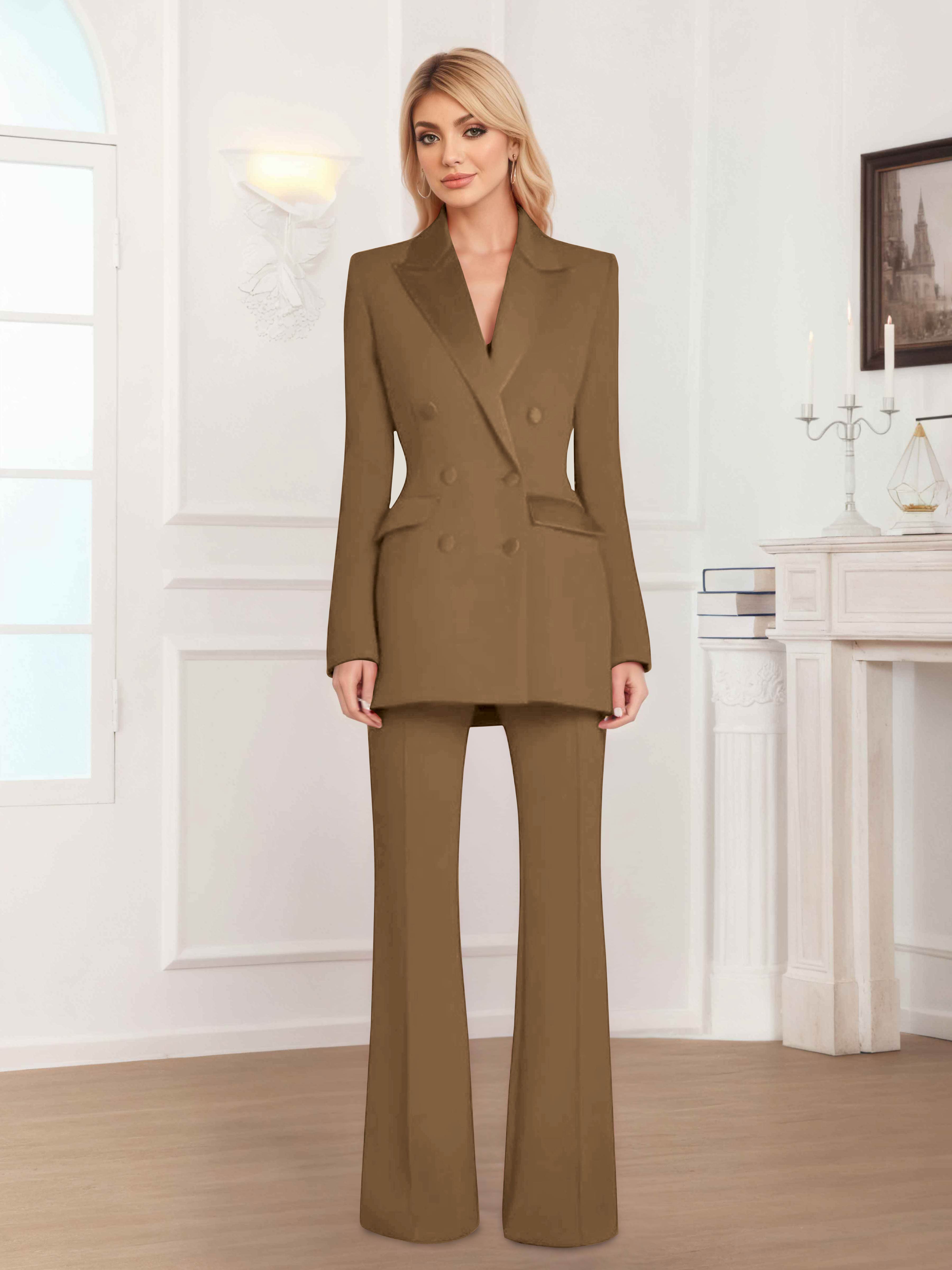 Women's 2 Pieces Notch Lapel Double Breasted Suit Set UK