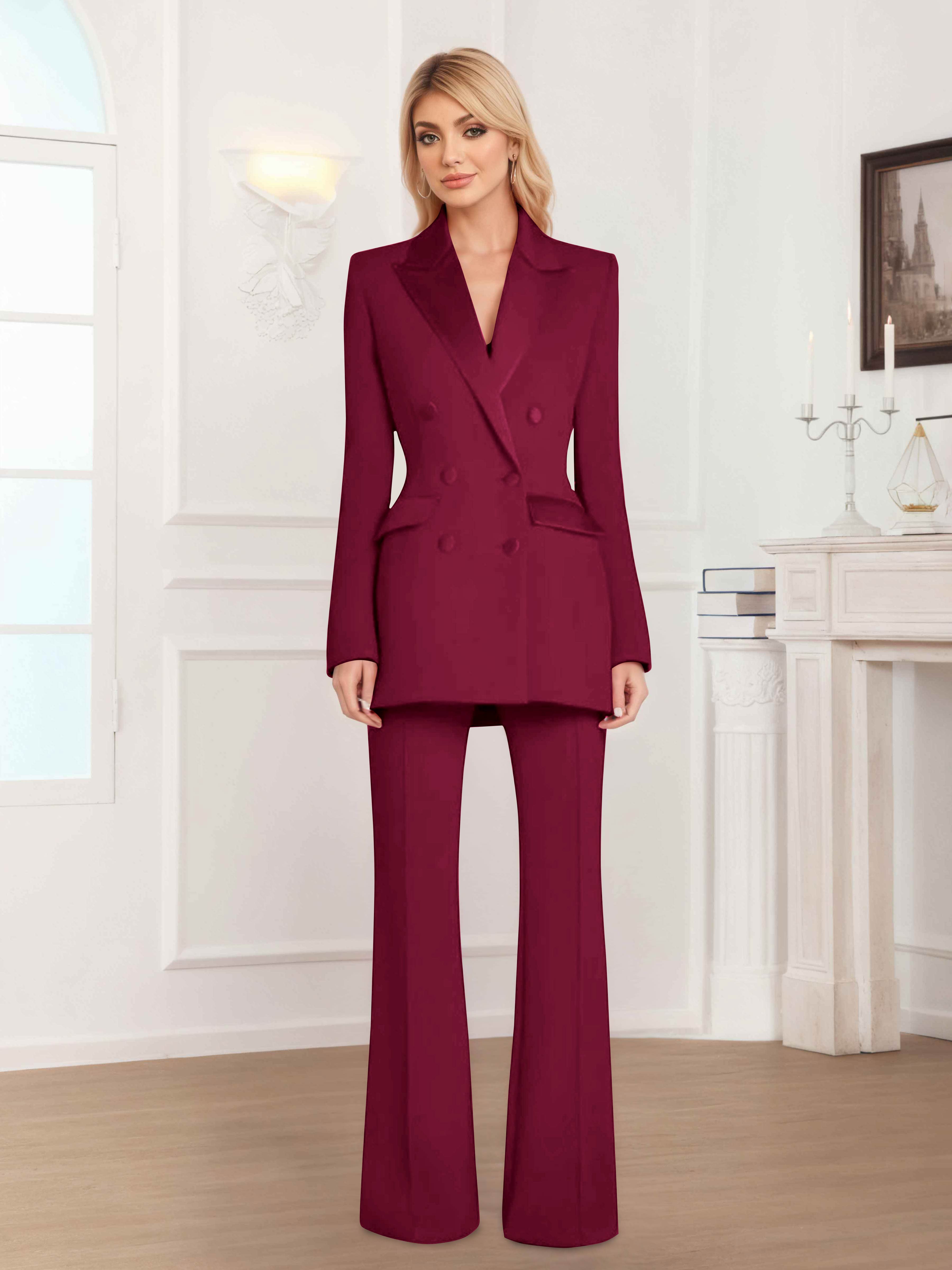 Women's 2 Pieces Notch Lapel Double Breasted Suit Set UK