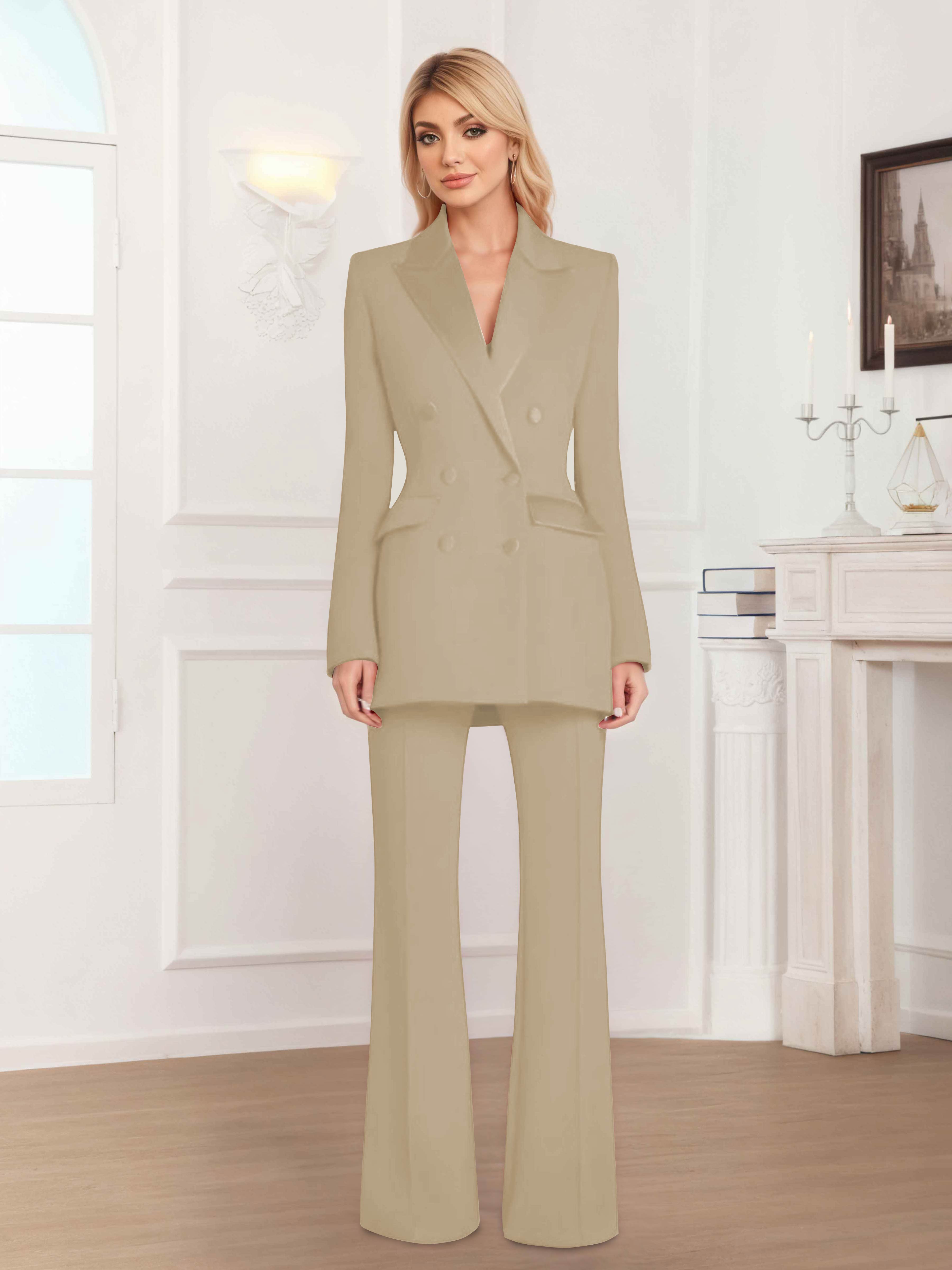 Women's 2 Pieces Notch Lapel Double Breasted Suit Set UK