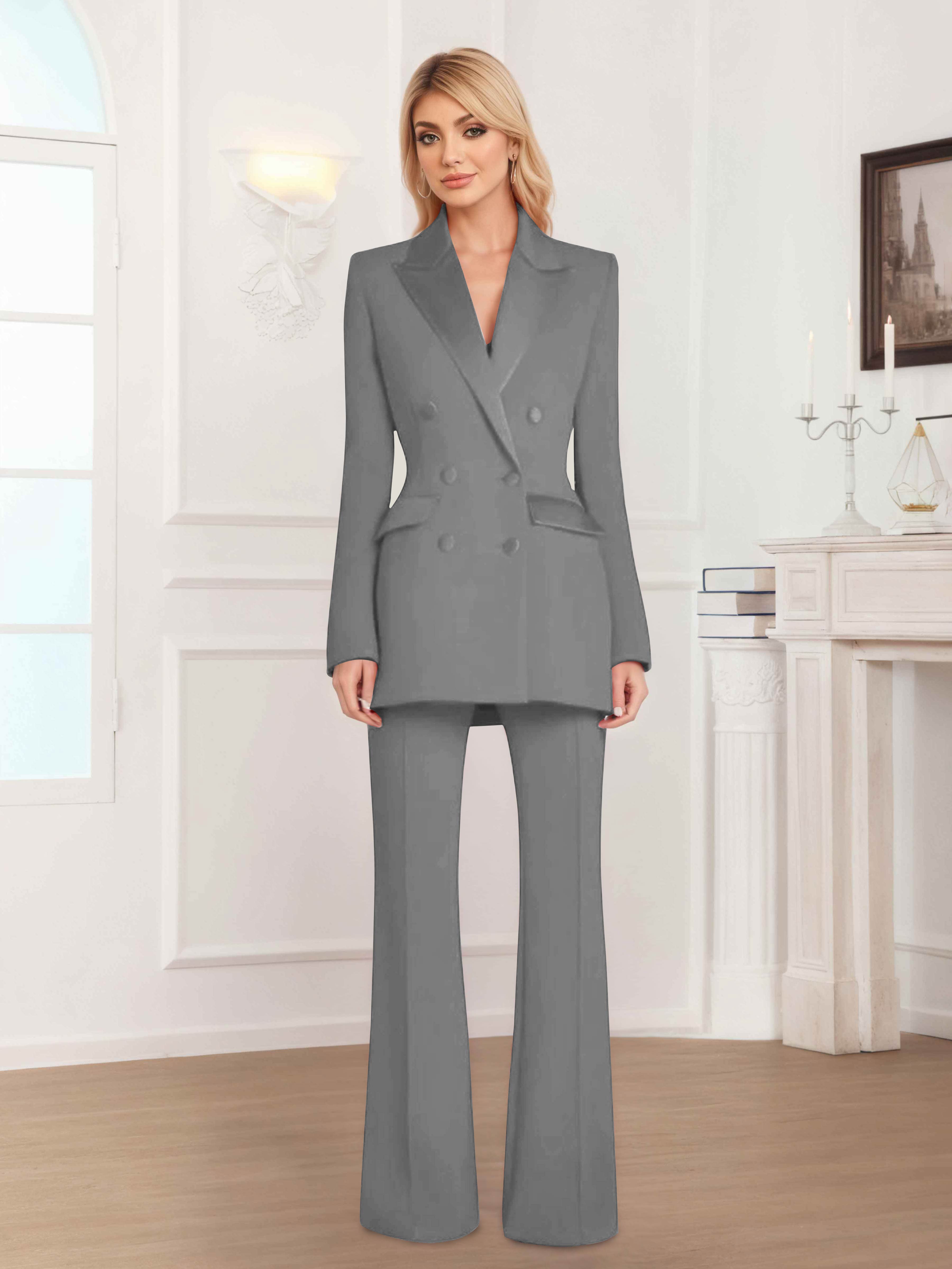 Women's 2 Pieces Notch Lapel Double Breasted Suit Set UK