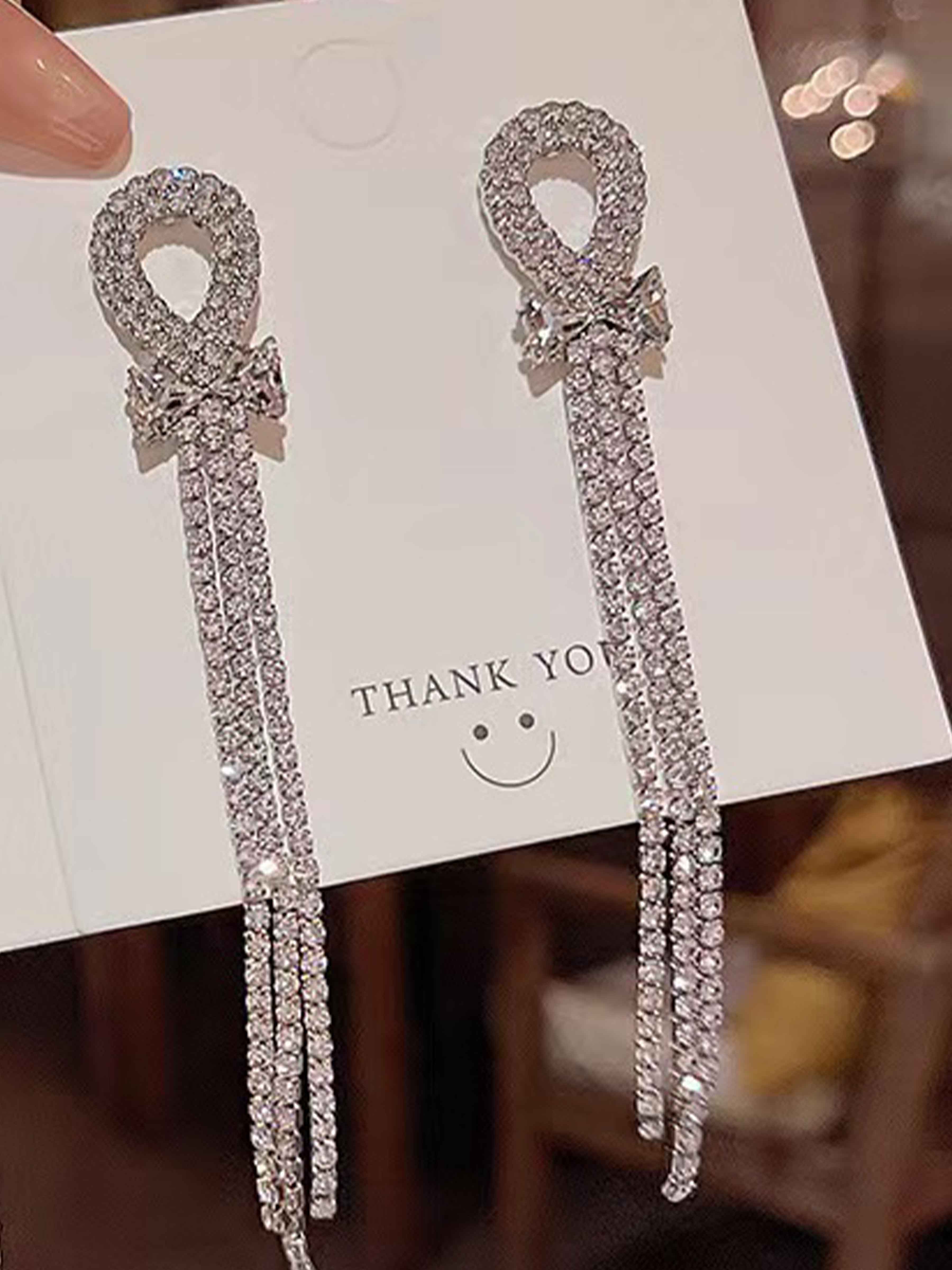 Stunning Rhinestone Long Tassel Earrings
