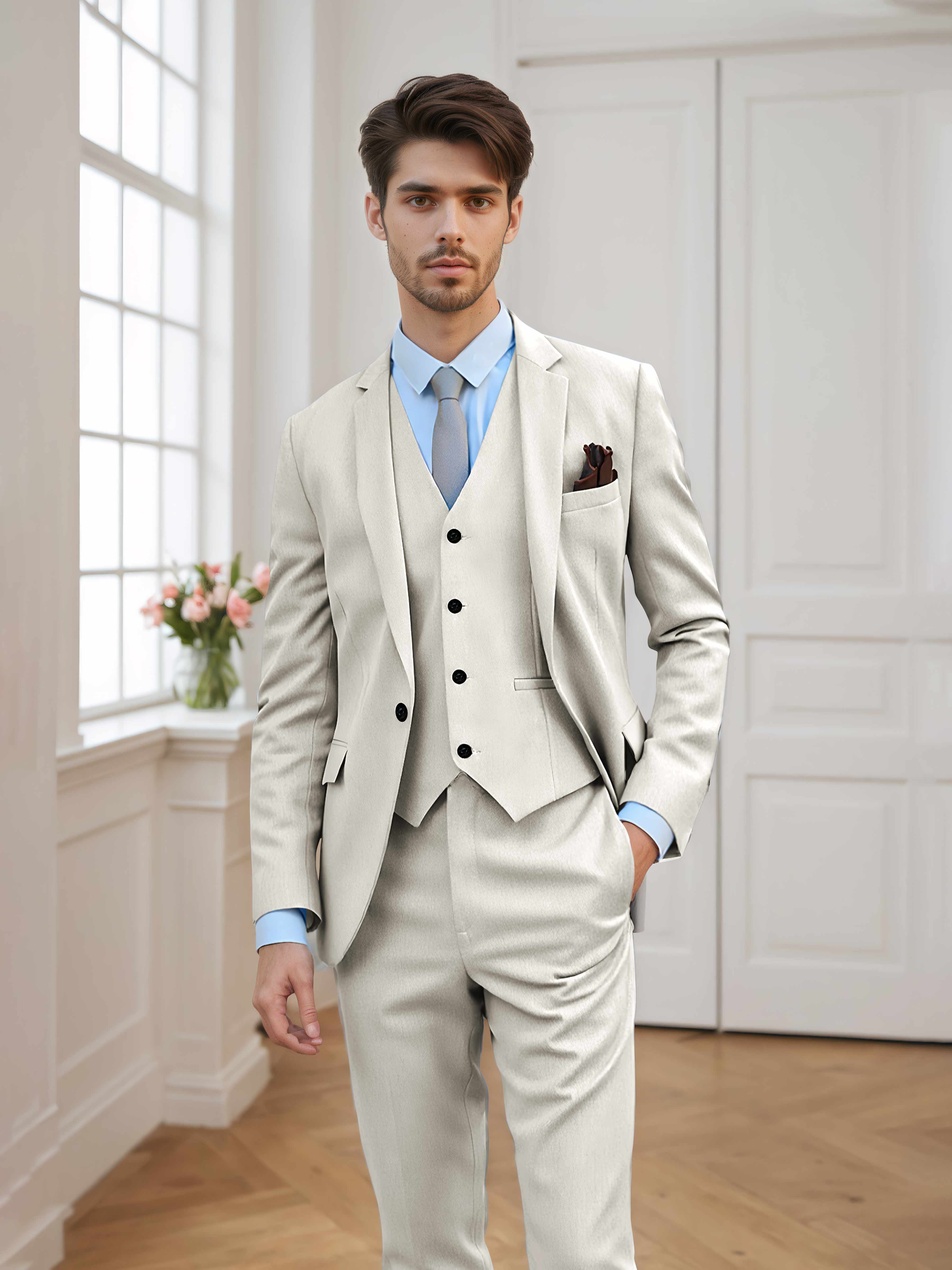 Chic Men's Tailored Fit One Button 3 Pieces Formal Suits UK