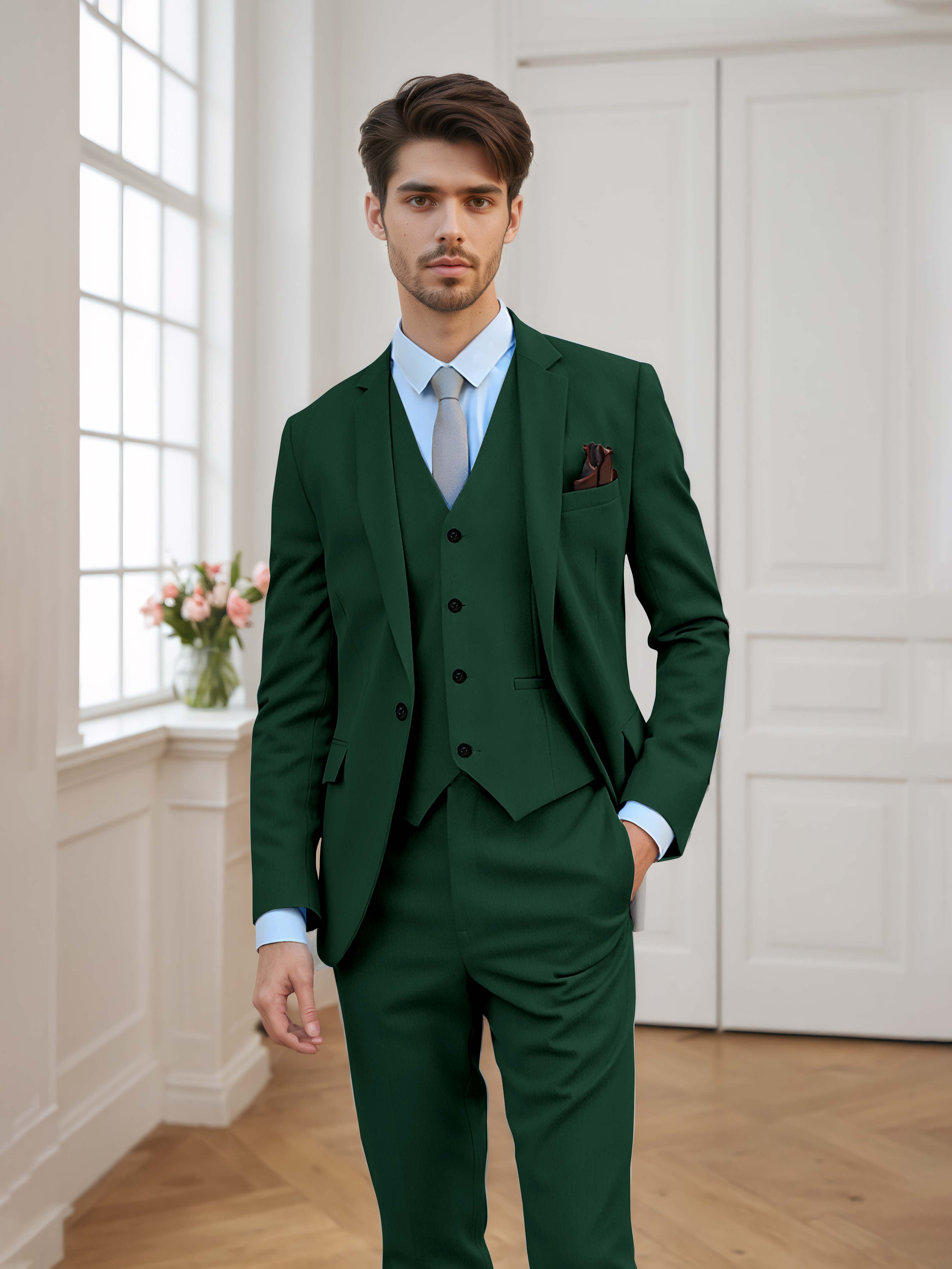 Chic Men's Tailored Fit One Button 3 Pieces Formal Suits UK