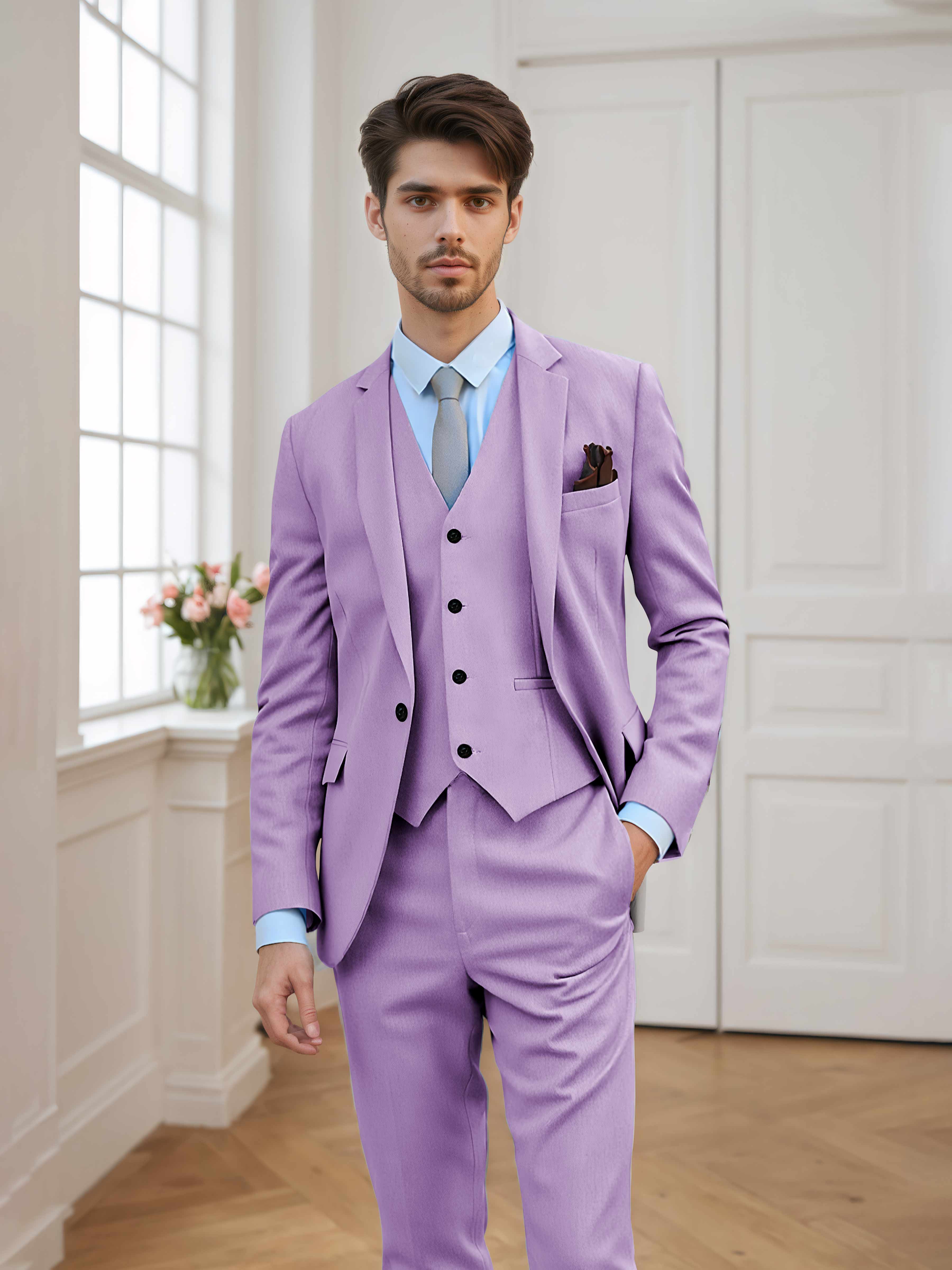 Chic Men's Tailored Fit One Button 3 Pieces Formal Suits UK