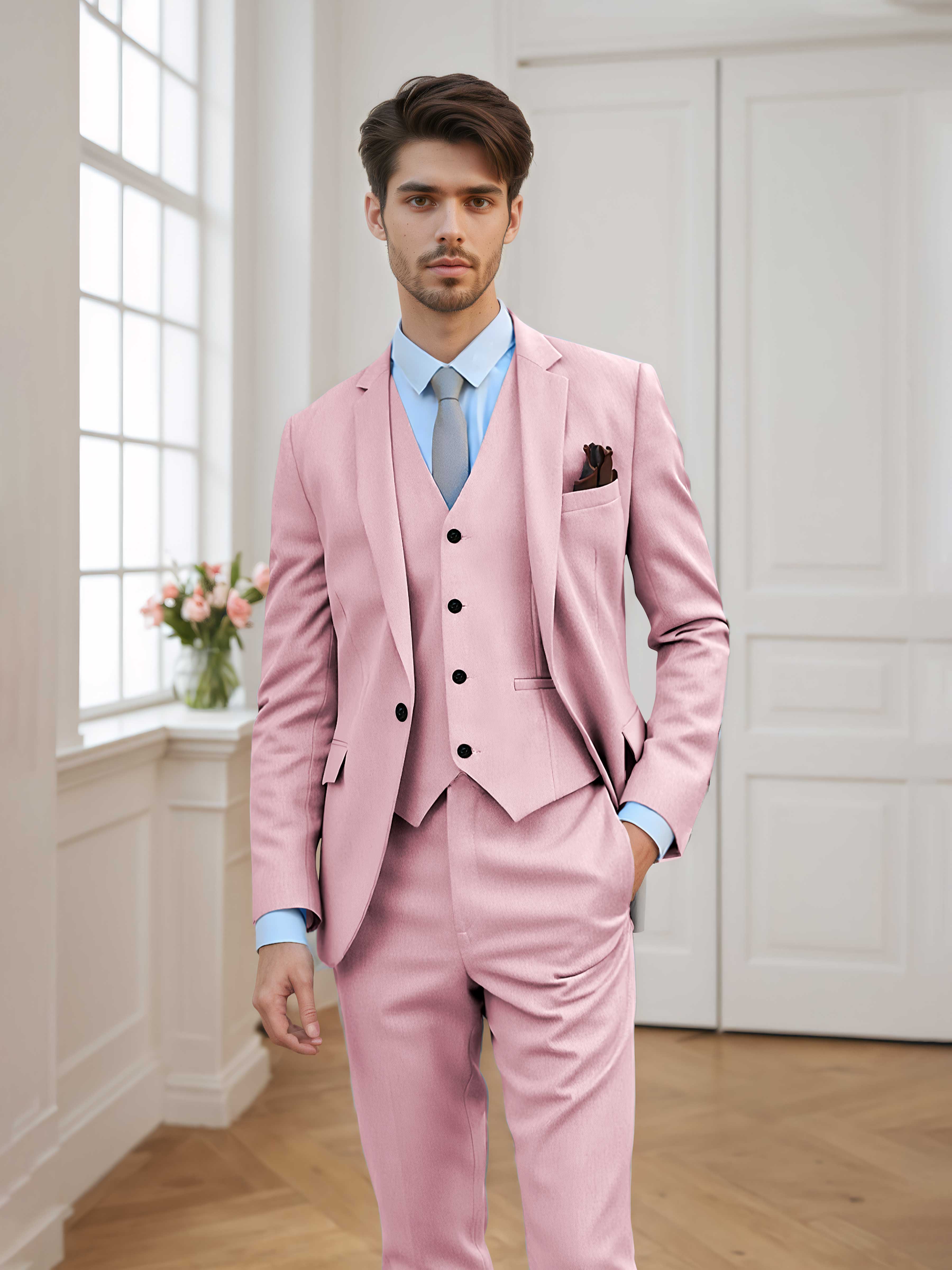 Chic Men's Tailored Fit One Button 3 Pieces Formal Suits UK