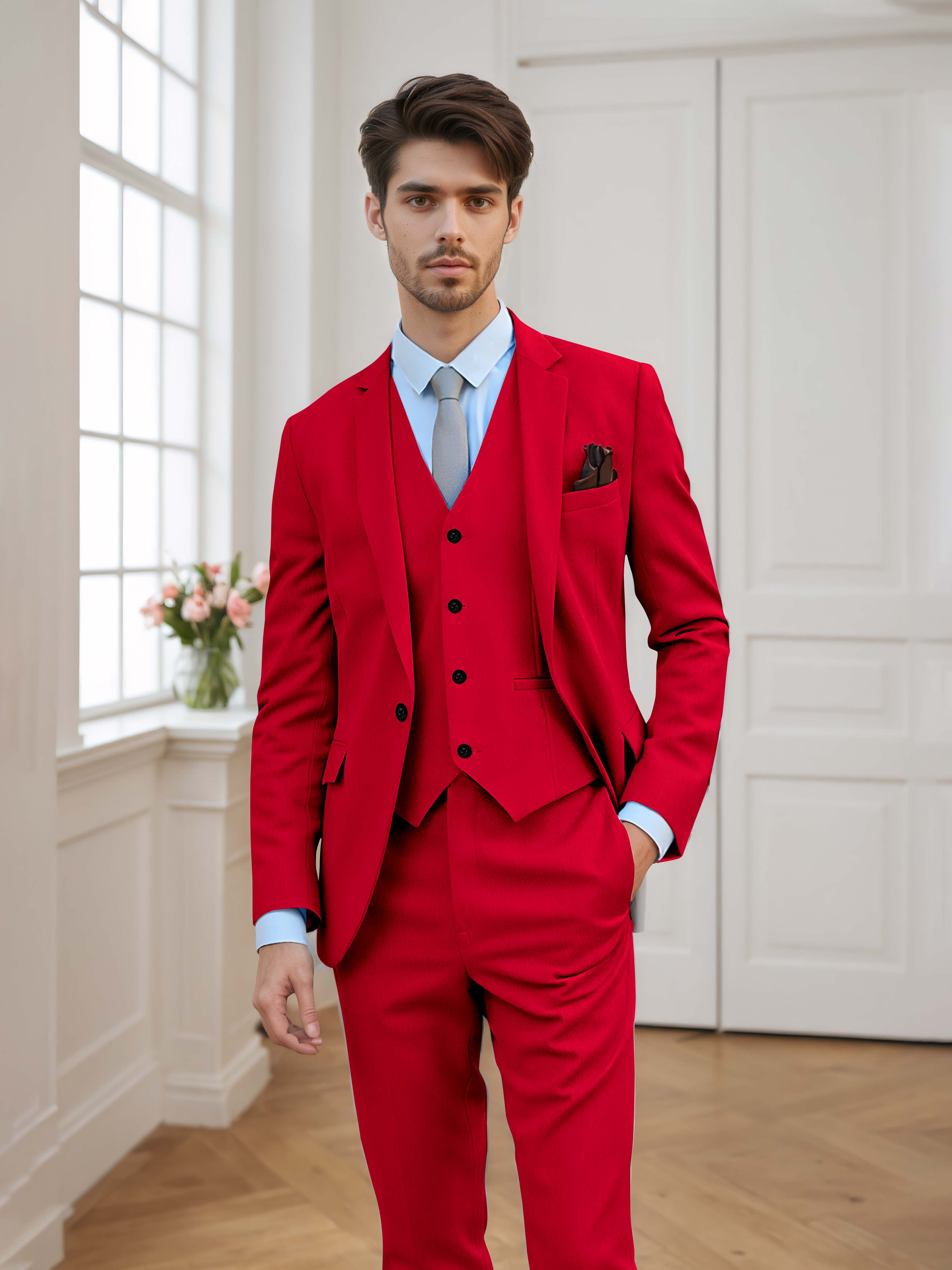 Chic Men's Tailored Fit One Button 3 Pieces Formal Suits UK