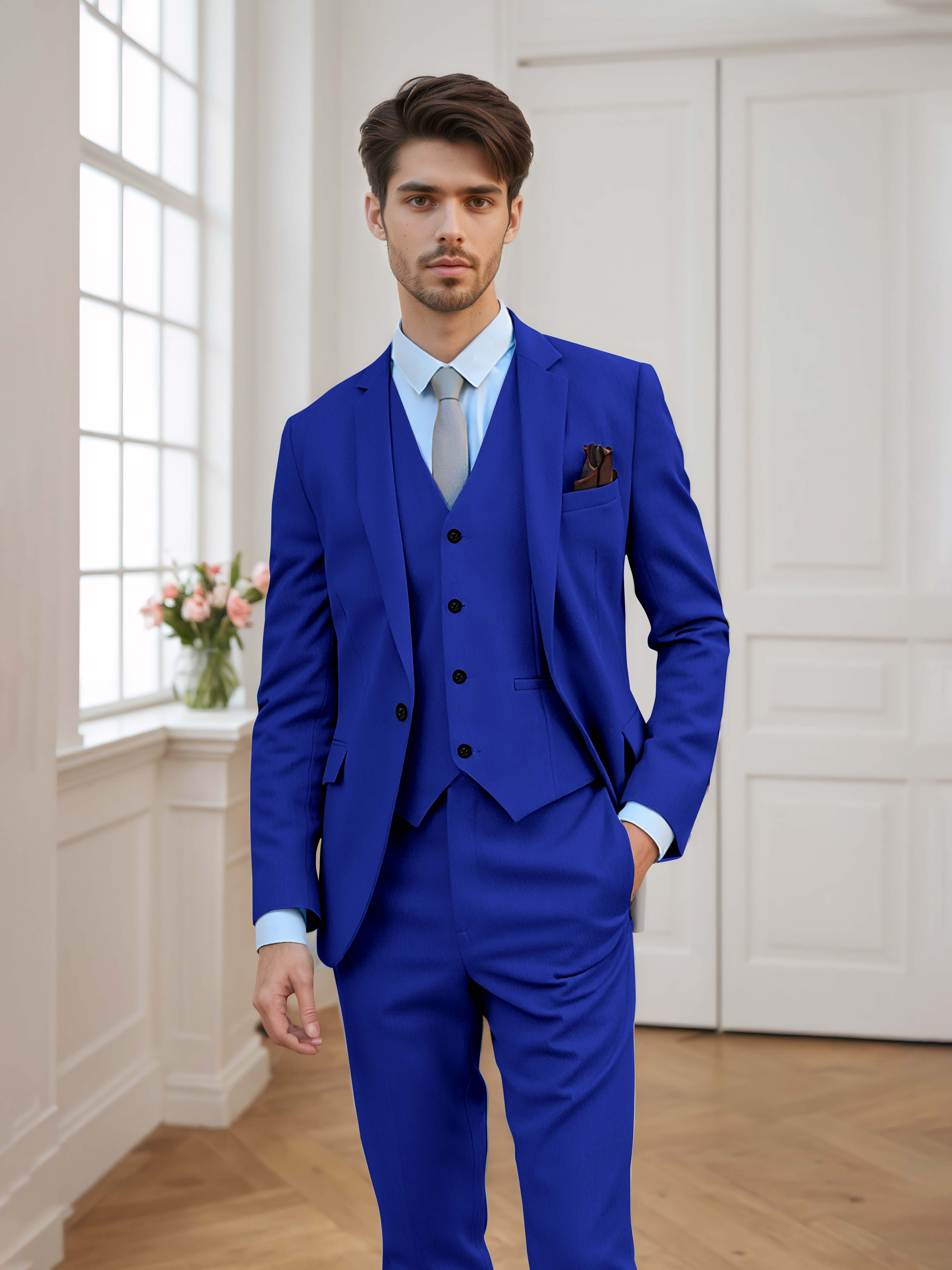 Chic Men's Tailored Fit One Button 3 Pieces Formal Suits UK
