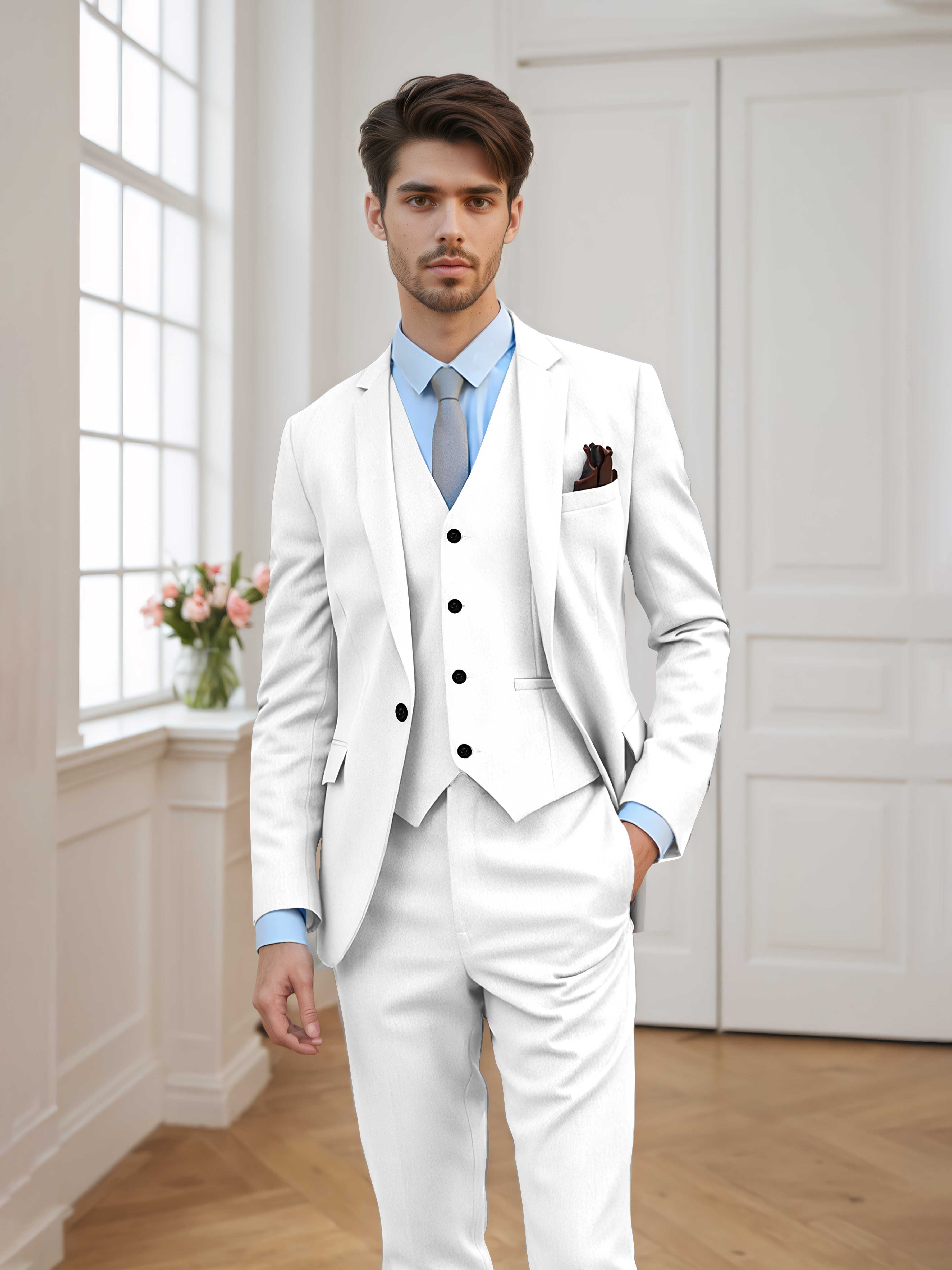 Chic Men's Tailored Fit One Button 3 Pieces Formal Suits UK