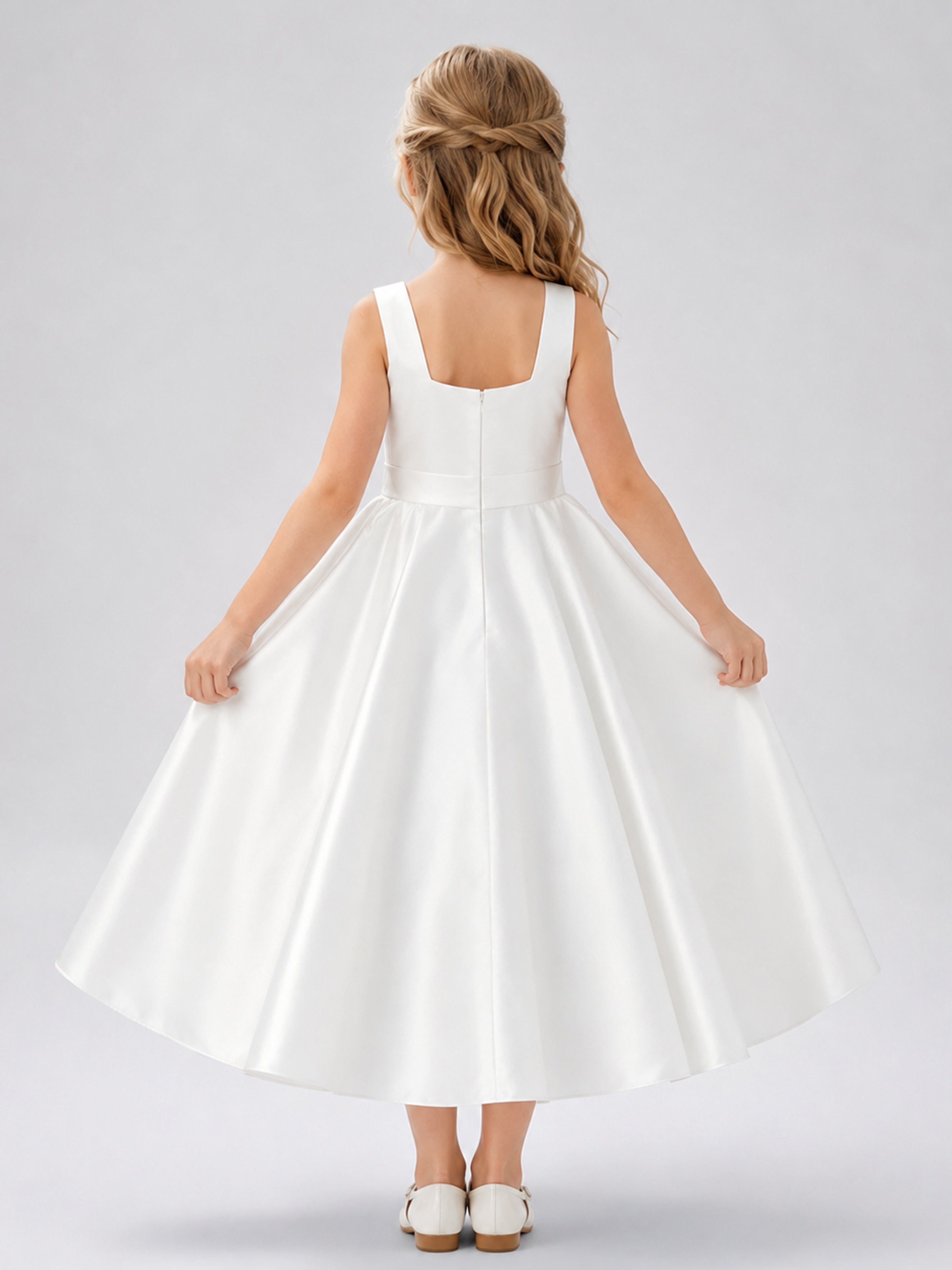 Elegant A-Line Square Neck Bow Satin Girl Dresses UK