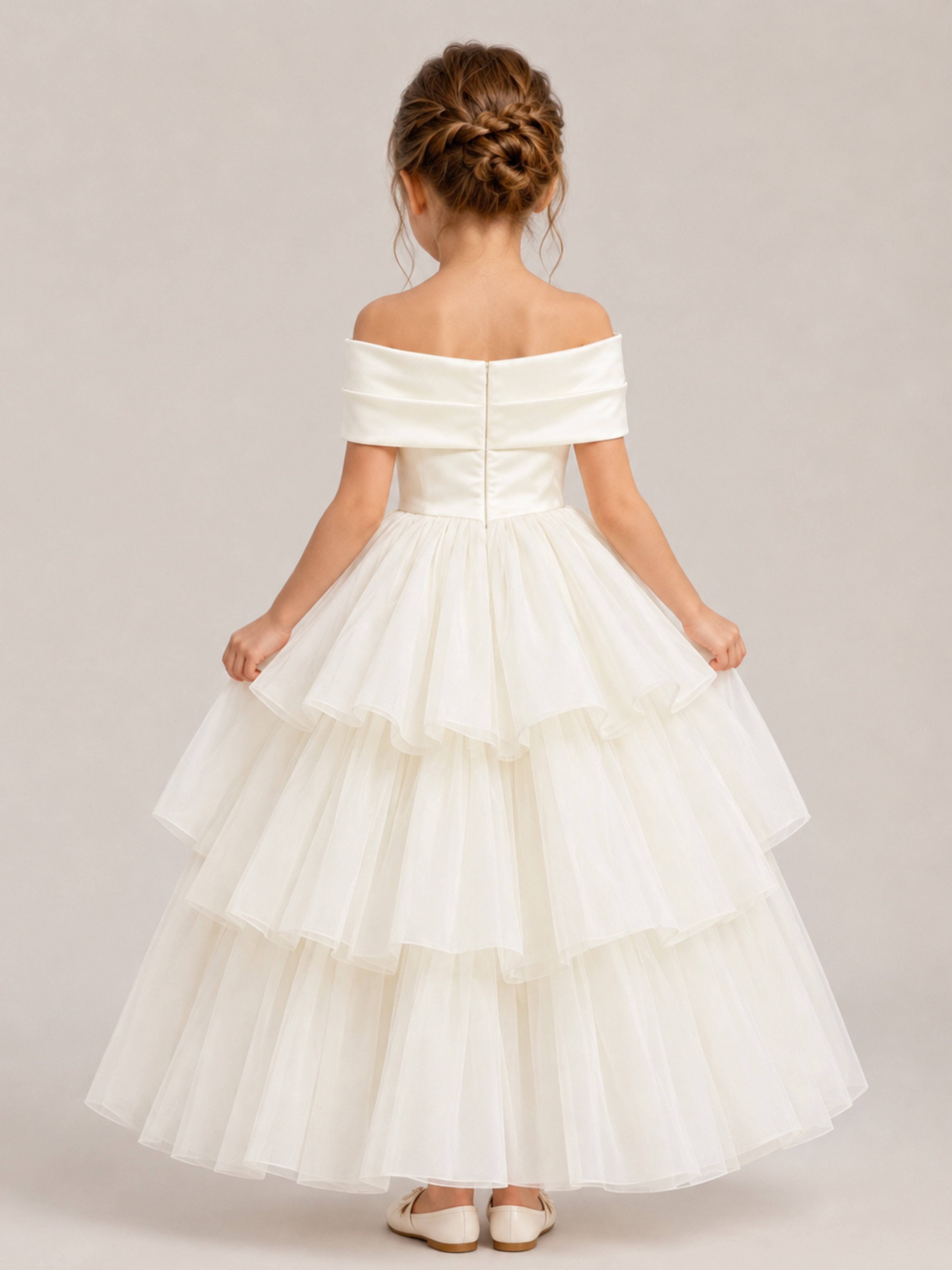 Elegant A-Line Off Shoulder Bow Satin Girl Dresses UK
