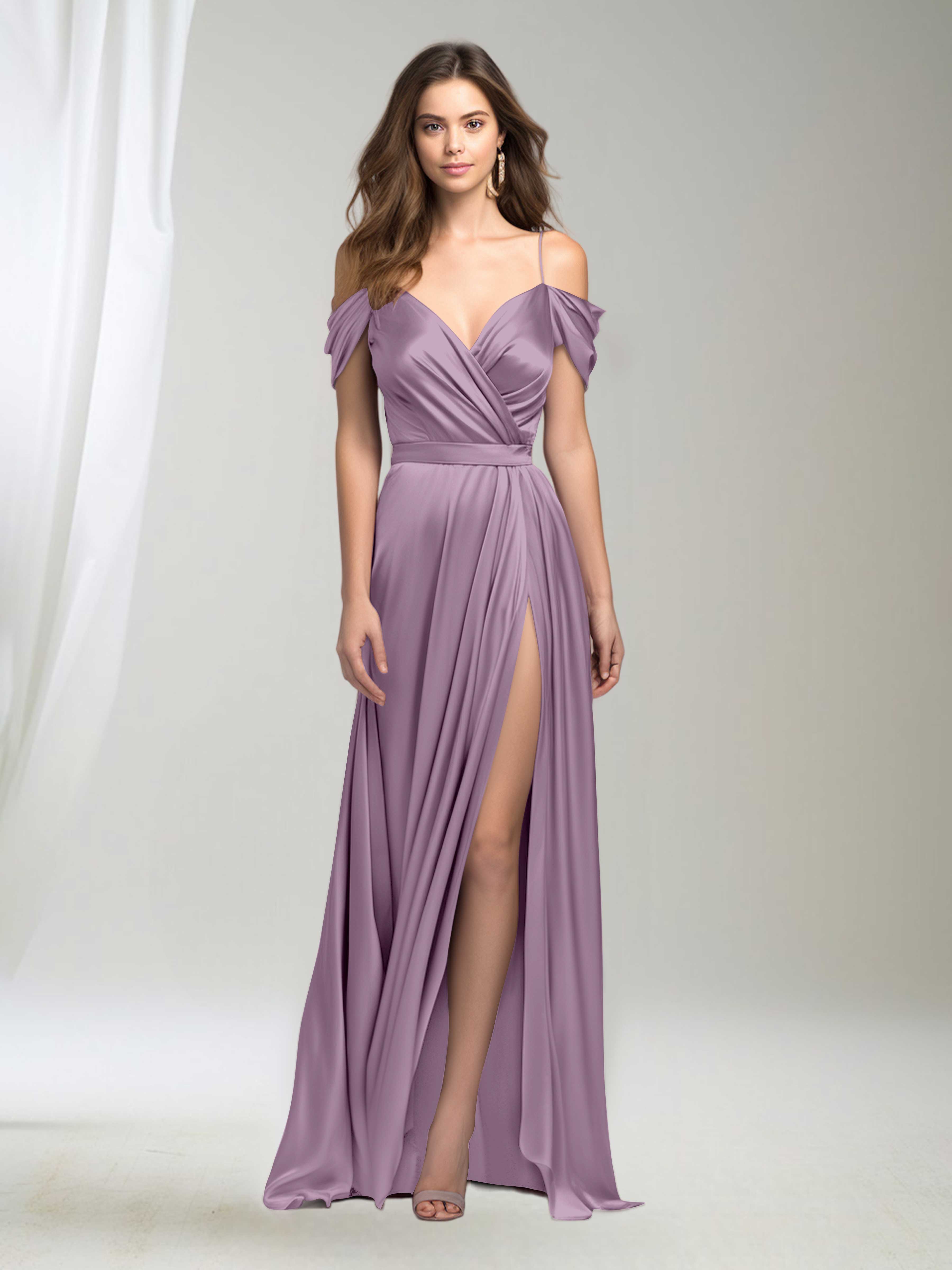 Adelyn Classy Spaghetti Straps Pleated Satin Party Bridesmaid Dresses