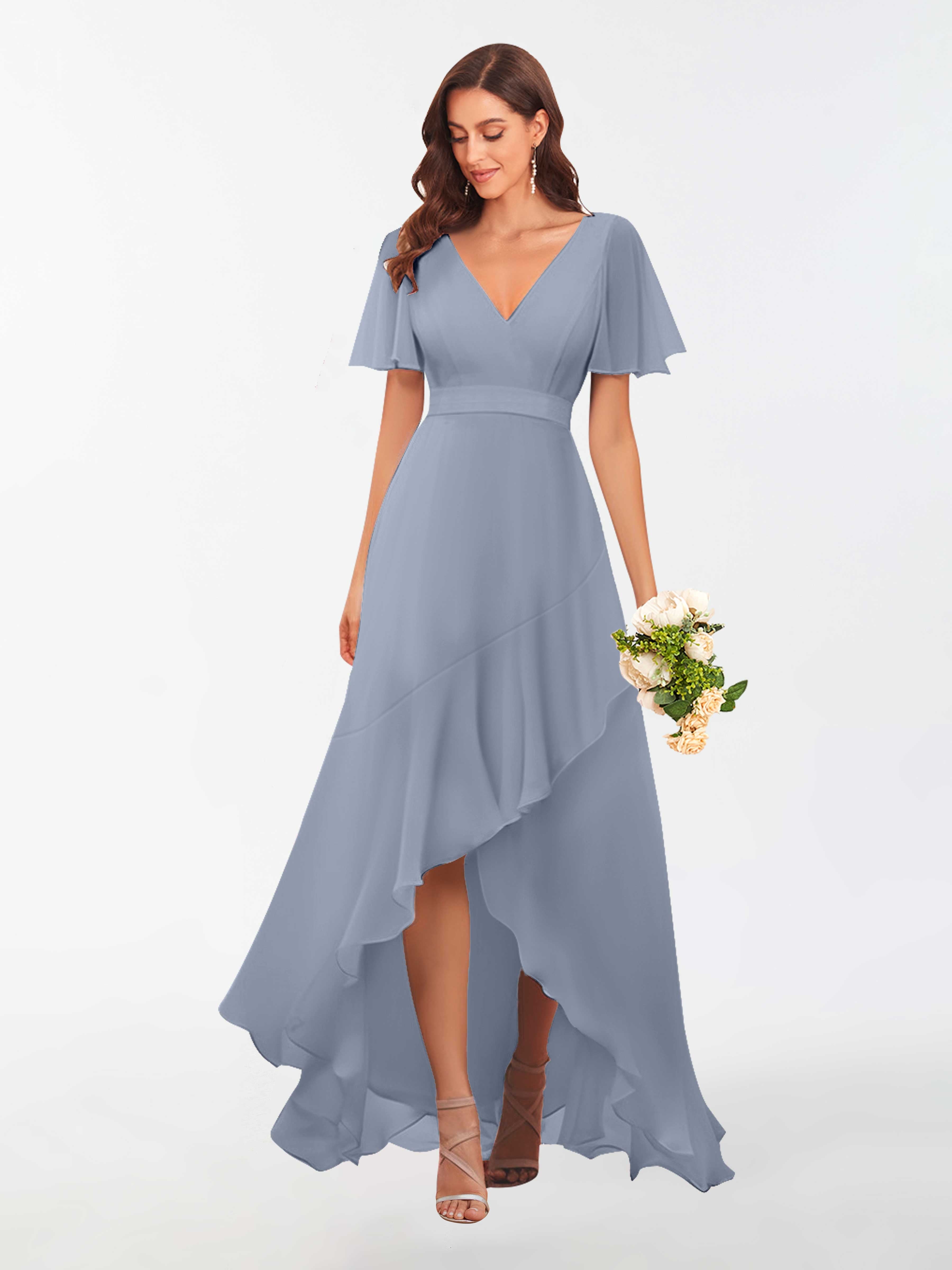 Diana Modest A-Line Ruffles Short Sleeves Chiffon Bridesmaid Dresses