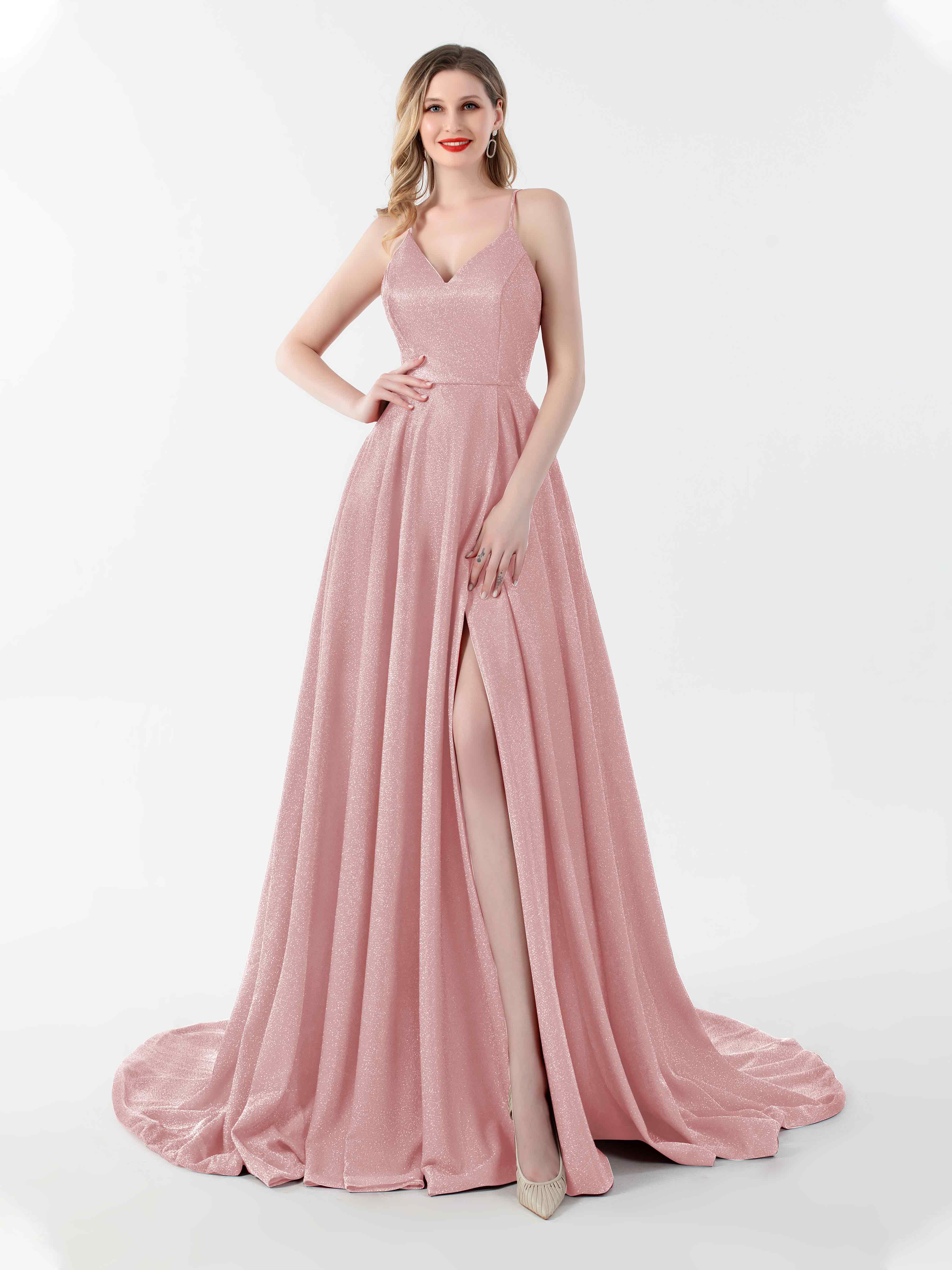 Finley Charming V Neck Slit Long Glitter Formal Dresses Finley Charming V Neck Slit Long Glitter Formal Dresses