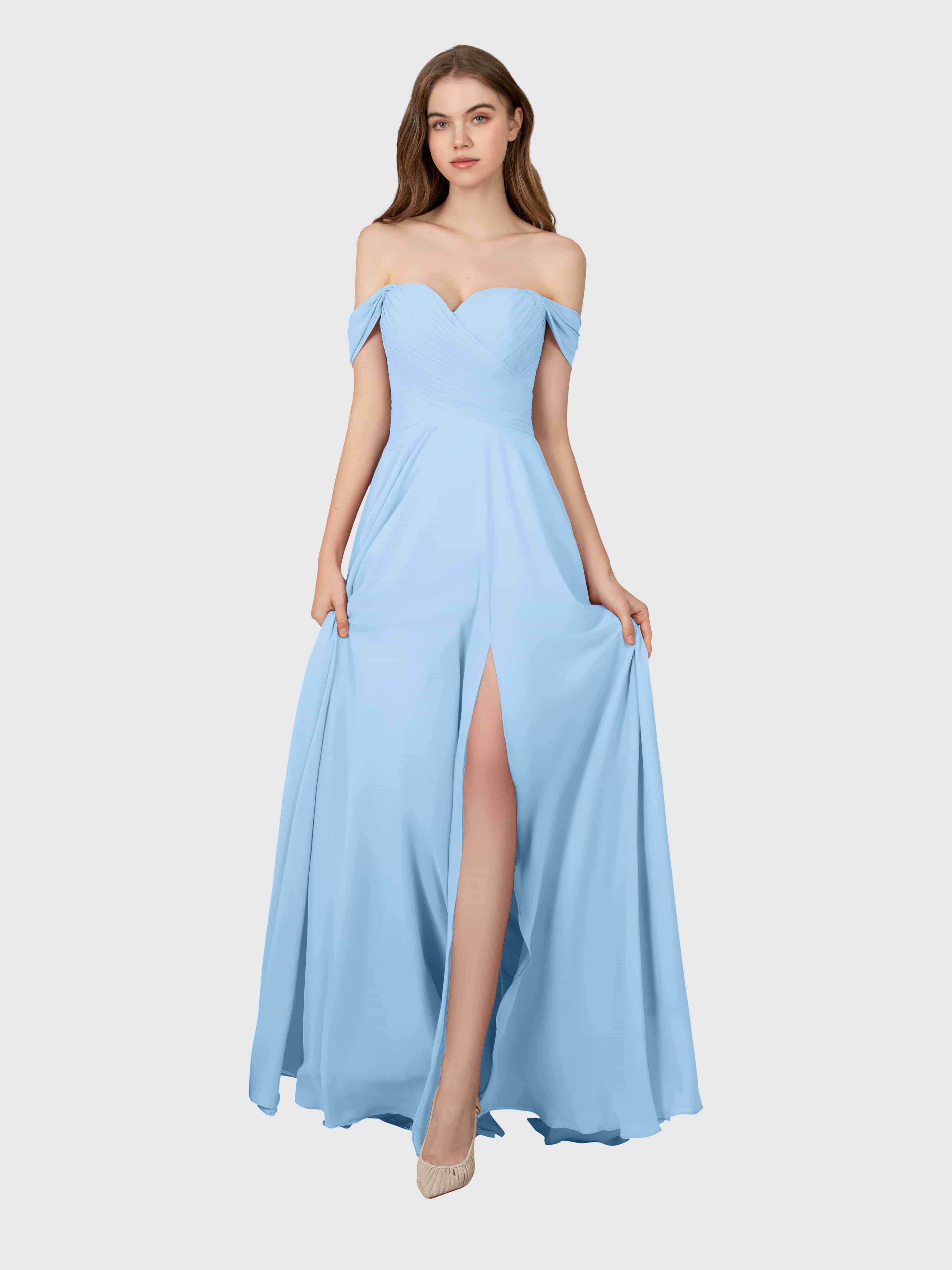 Sophia Glamorous Off the Shoulder Bridesmaid Dresses With Slit