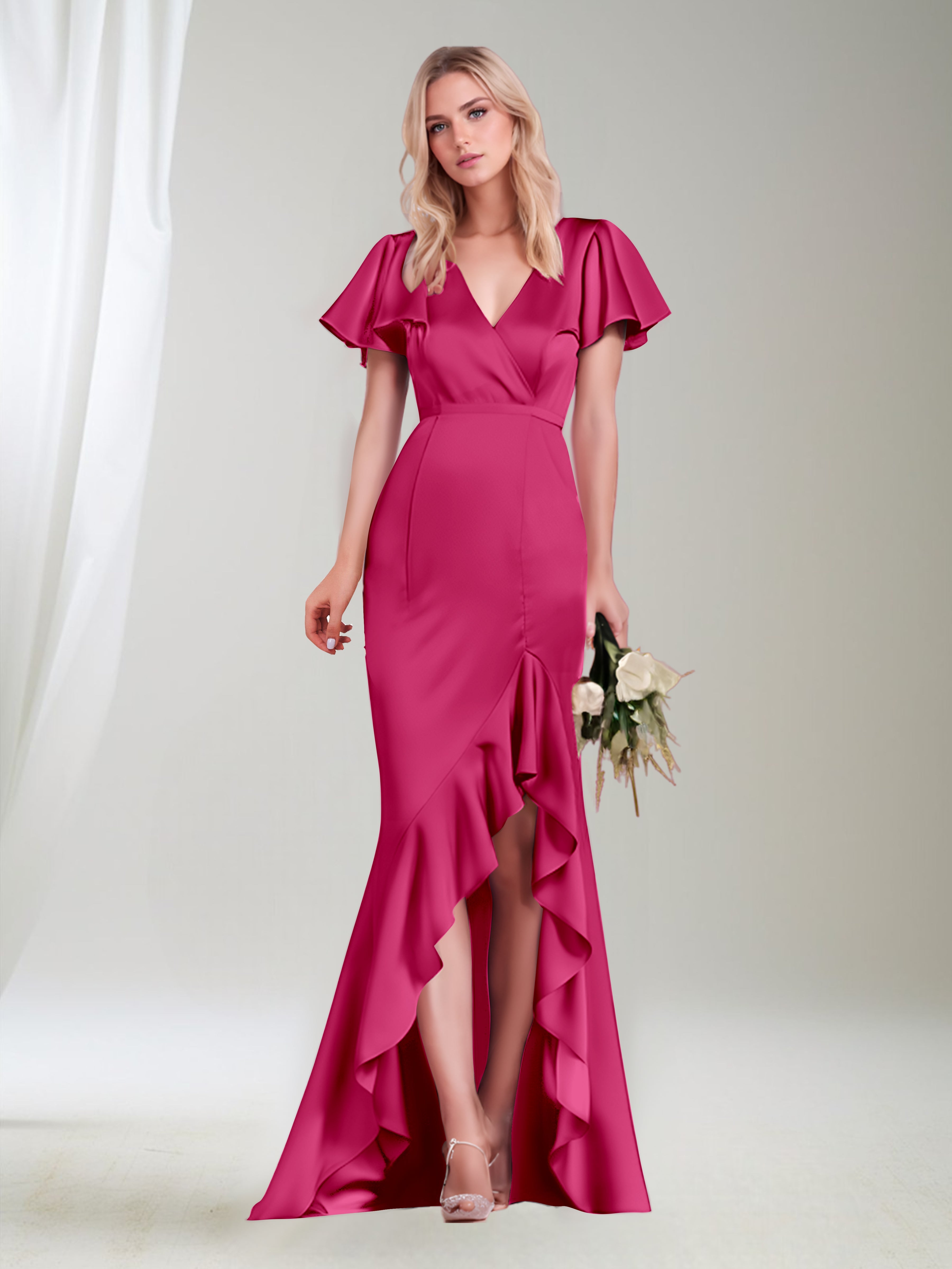 Sydney Stunning Cap Sleeves Satin Formal Dresses with Full Zipper Back