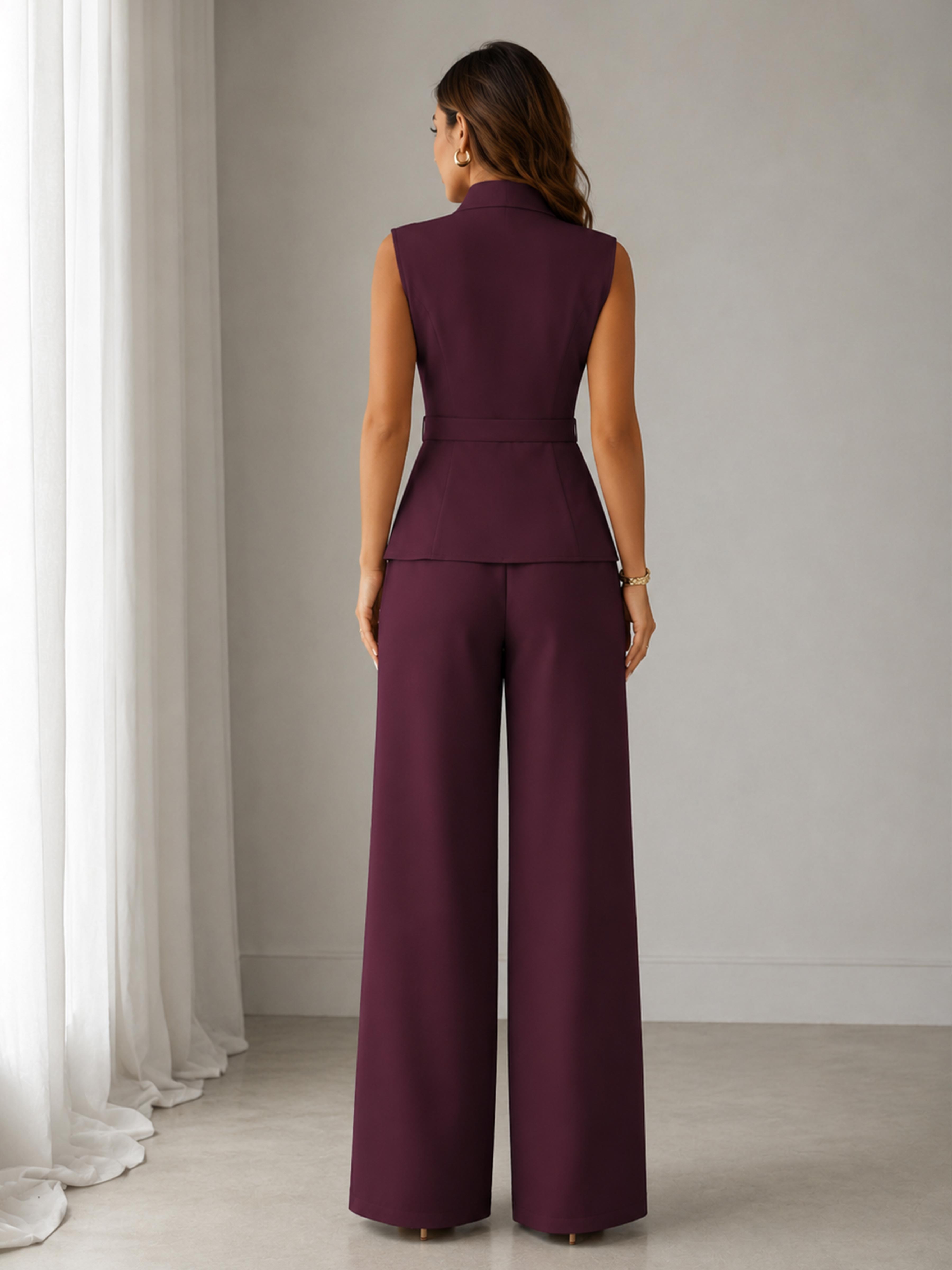 Modern One-Button Sleeveless Women's Formal Pantsuit UK