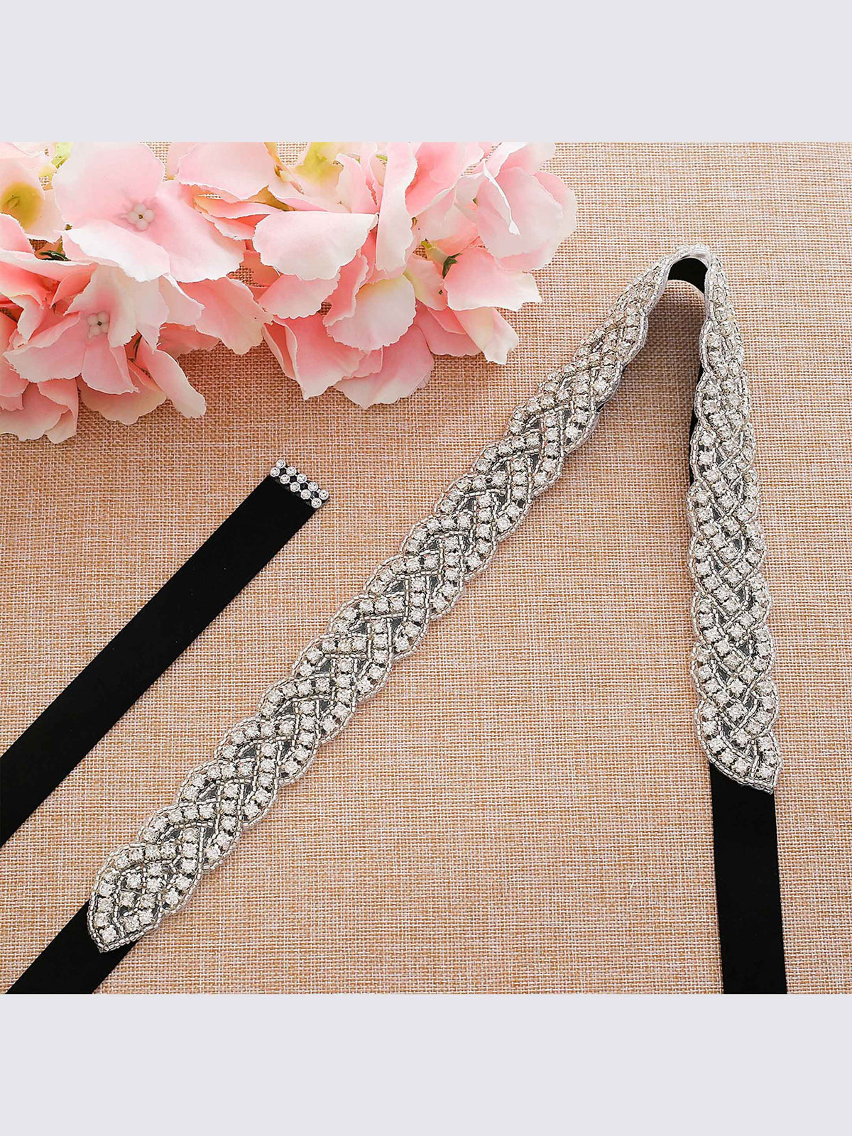 Women's Sparkly Rhinestone Pearl Ribbon Waistband UK