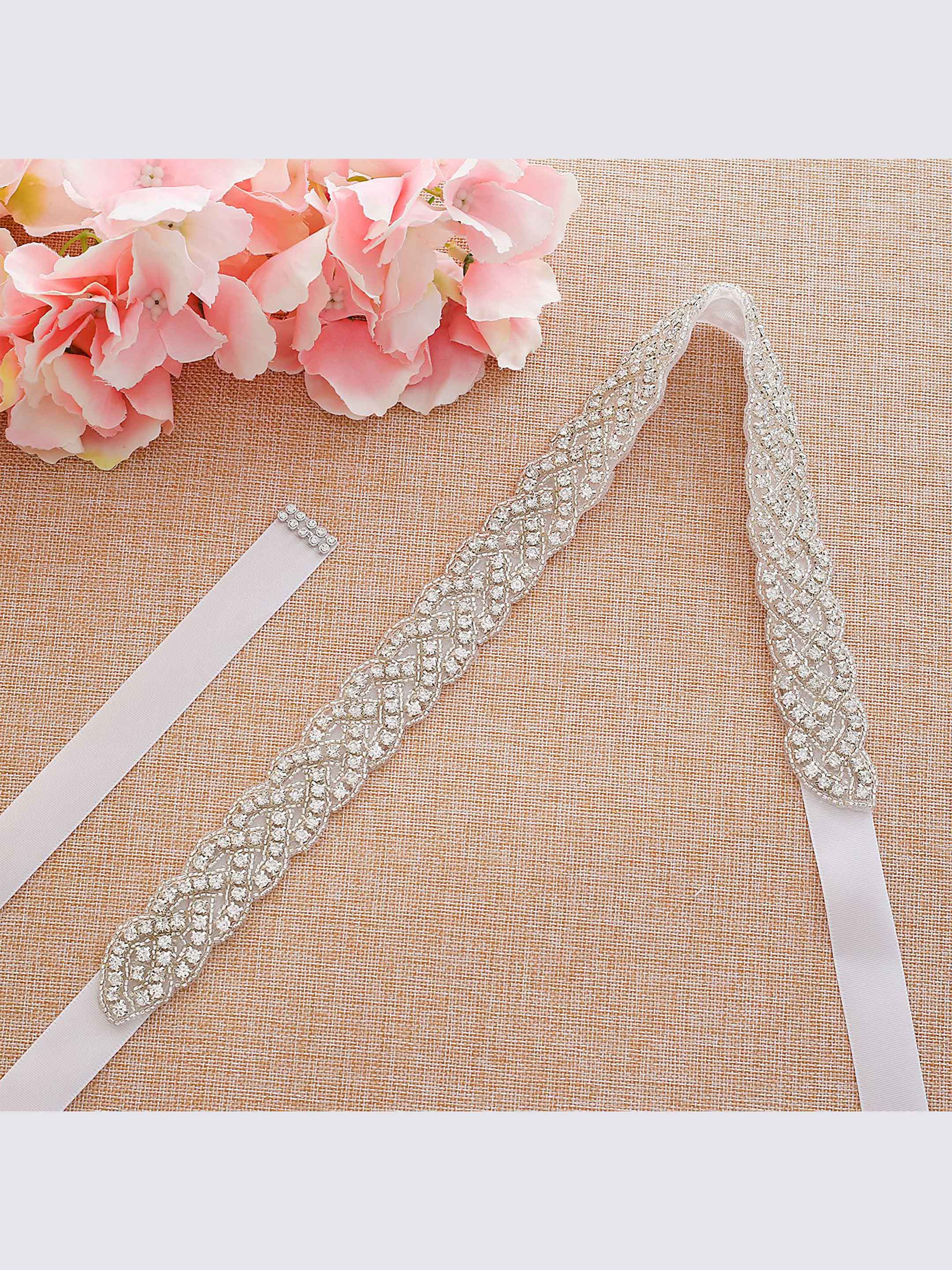 Women's Sparkly Rhinestone Pearl Ribbon Waistband UK