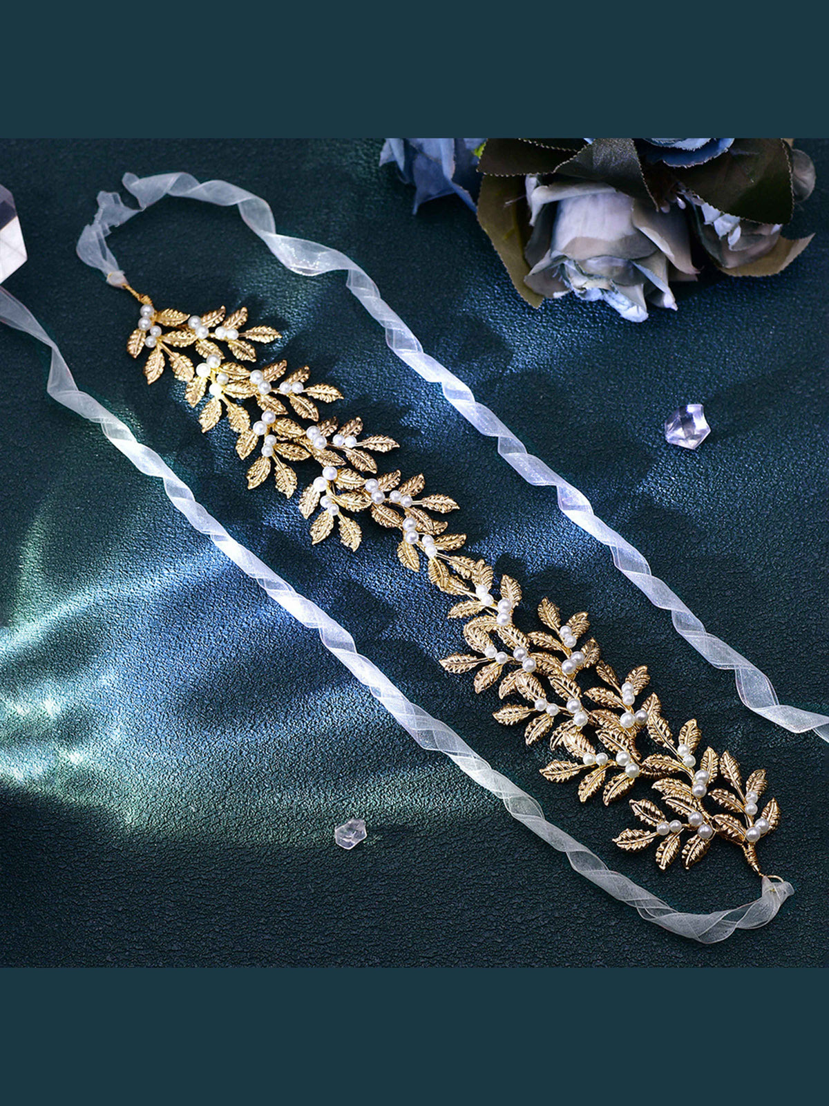 Women's Gold Leaf & Pearl Waist Belt UK