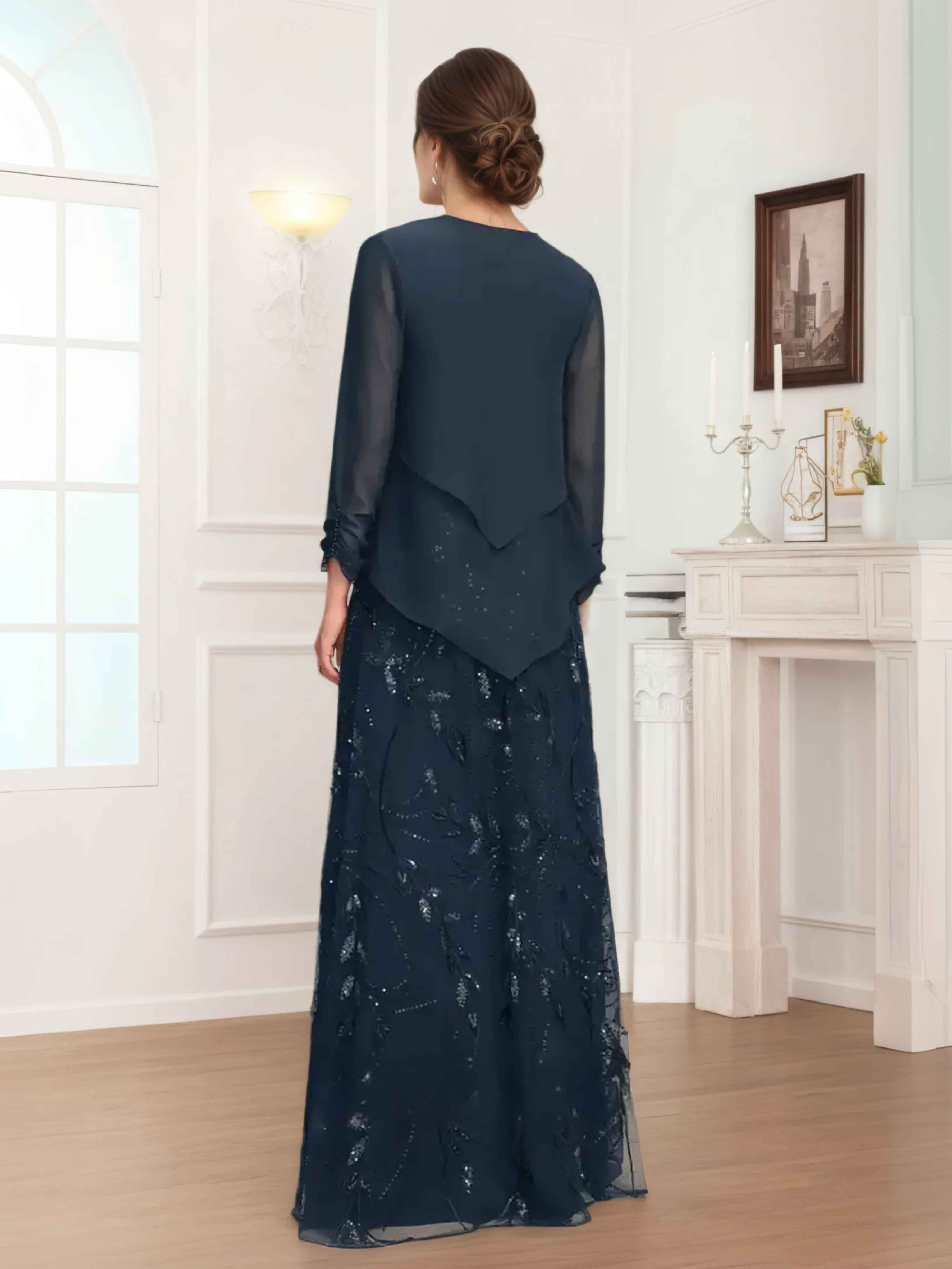 Jaelwyn Modest A-Line Two Pieces Leaf Sequin Mother Of The Bride Dresses