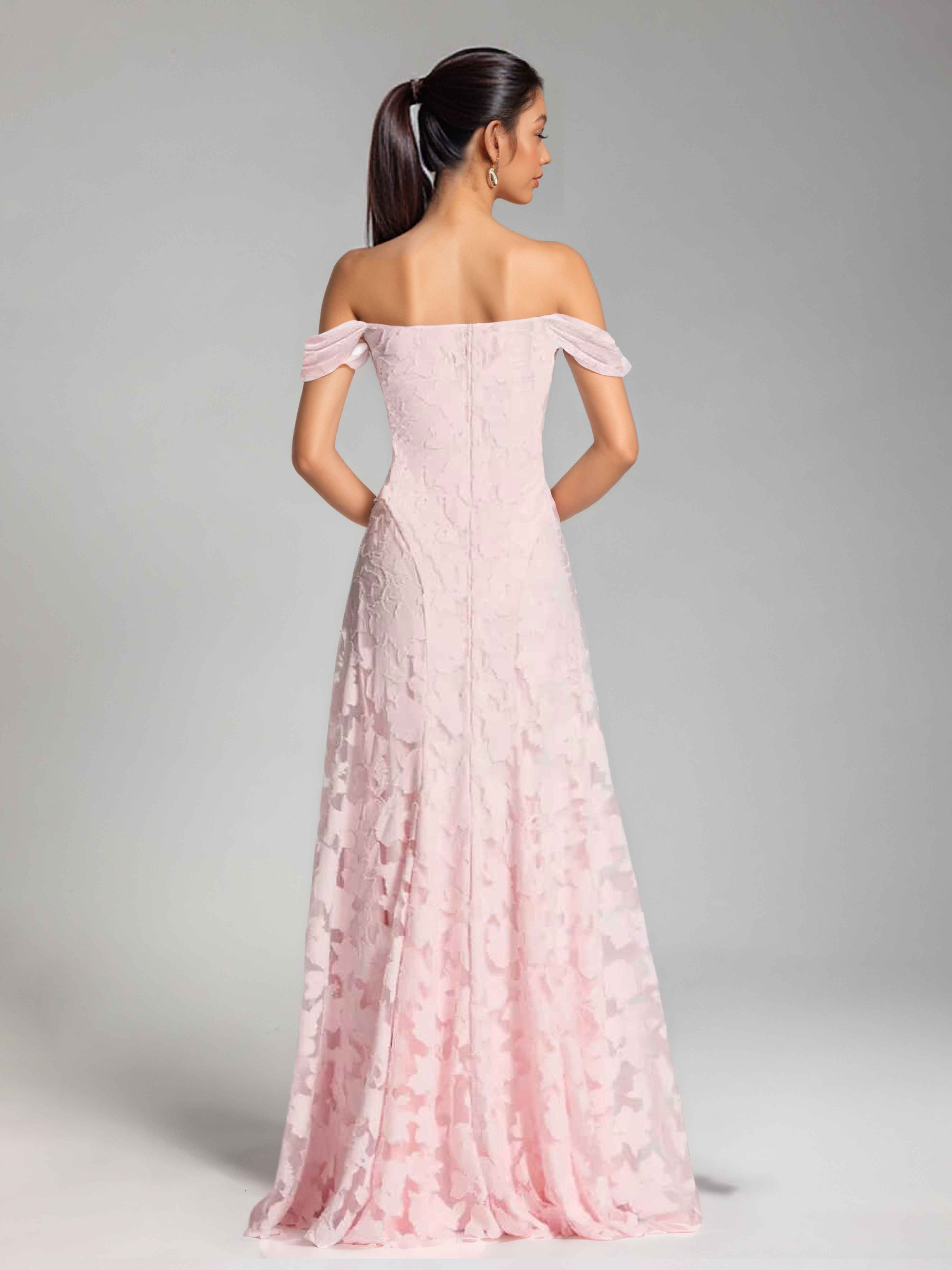 Oraelithra Graceful A-Line Off the Shoulder Floor Length Jacquard Bridesmaid Dresses