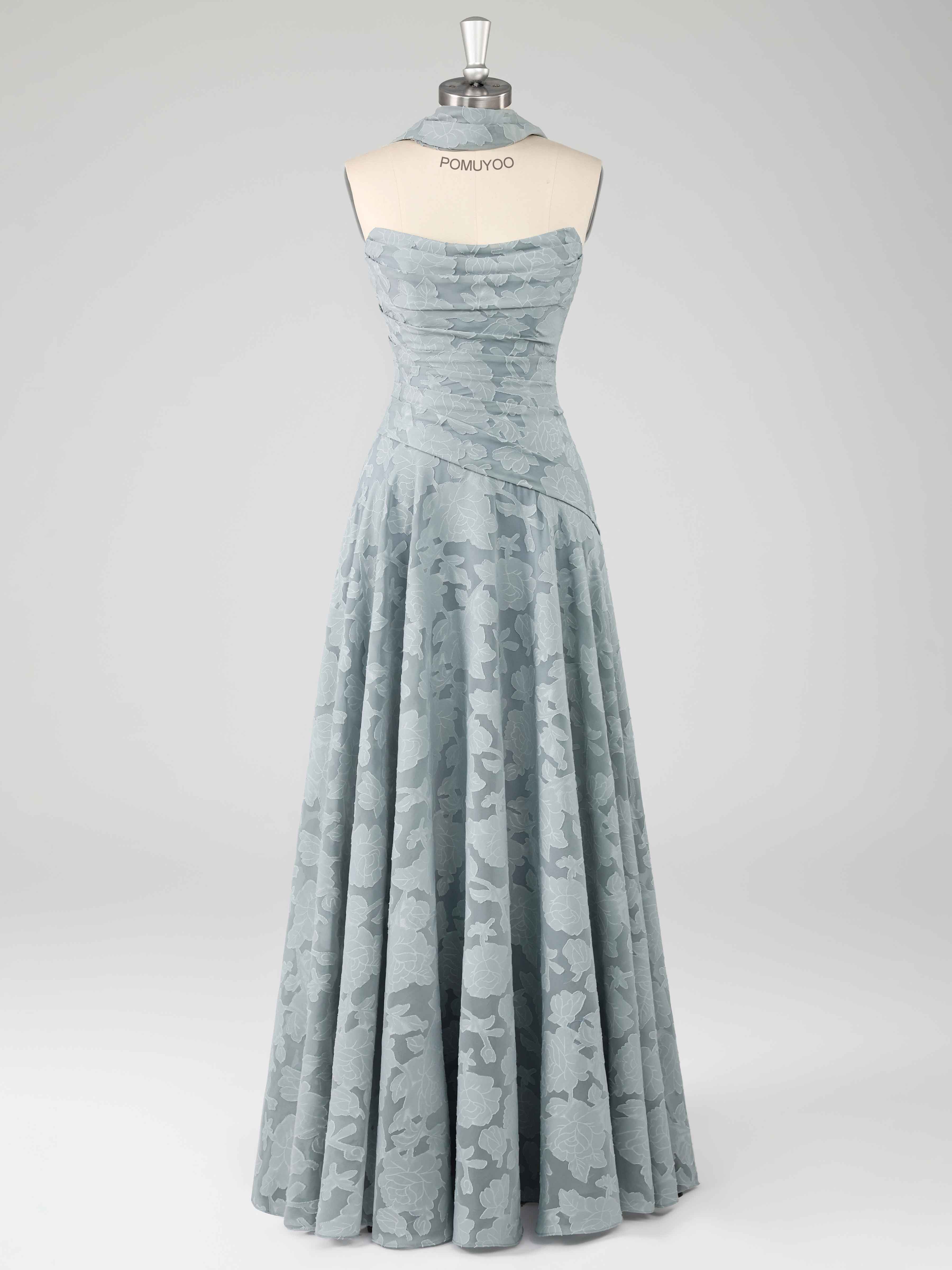 Braelindra Chic A-Line Strapless Floral Burnout Long Party Dresses