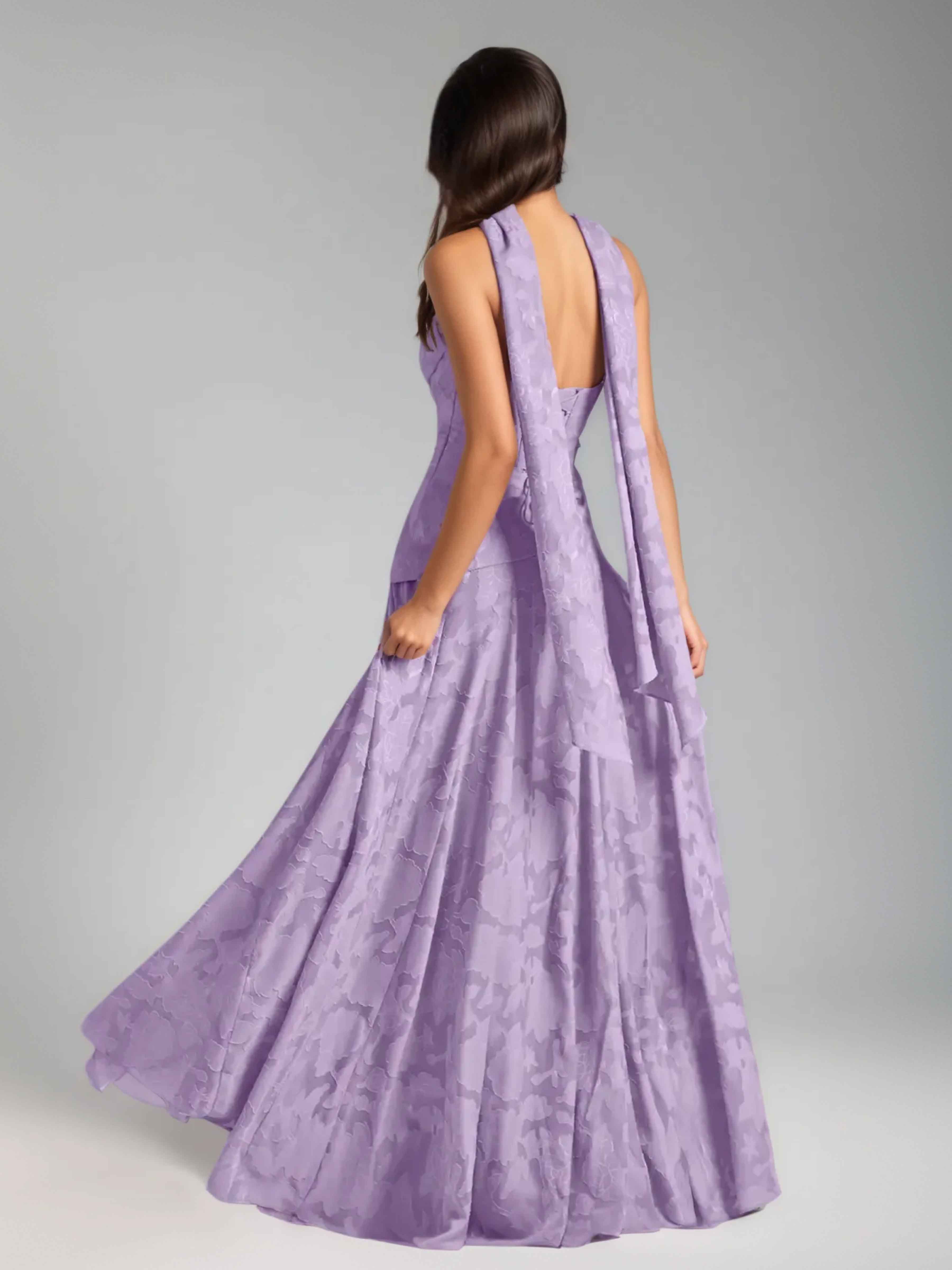 Braelindra Chic A-Line Strapless Floral Burnout Long Party Dresses