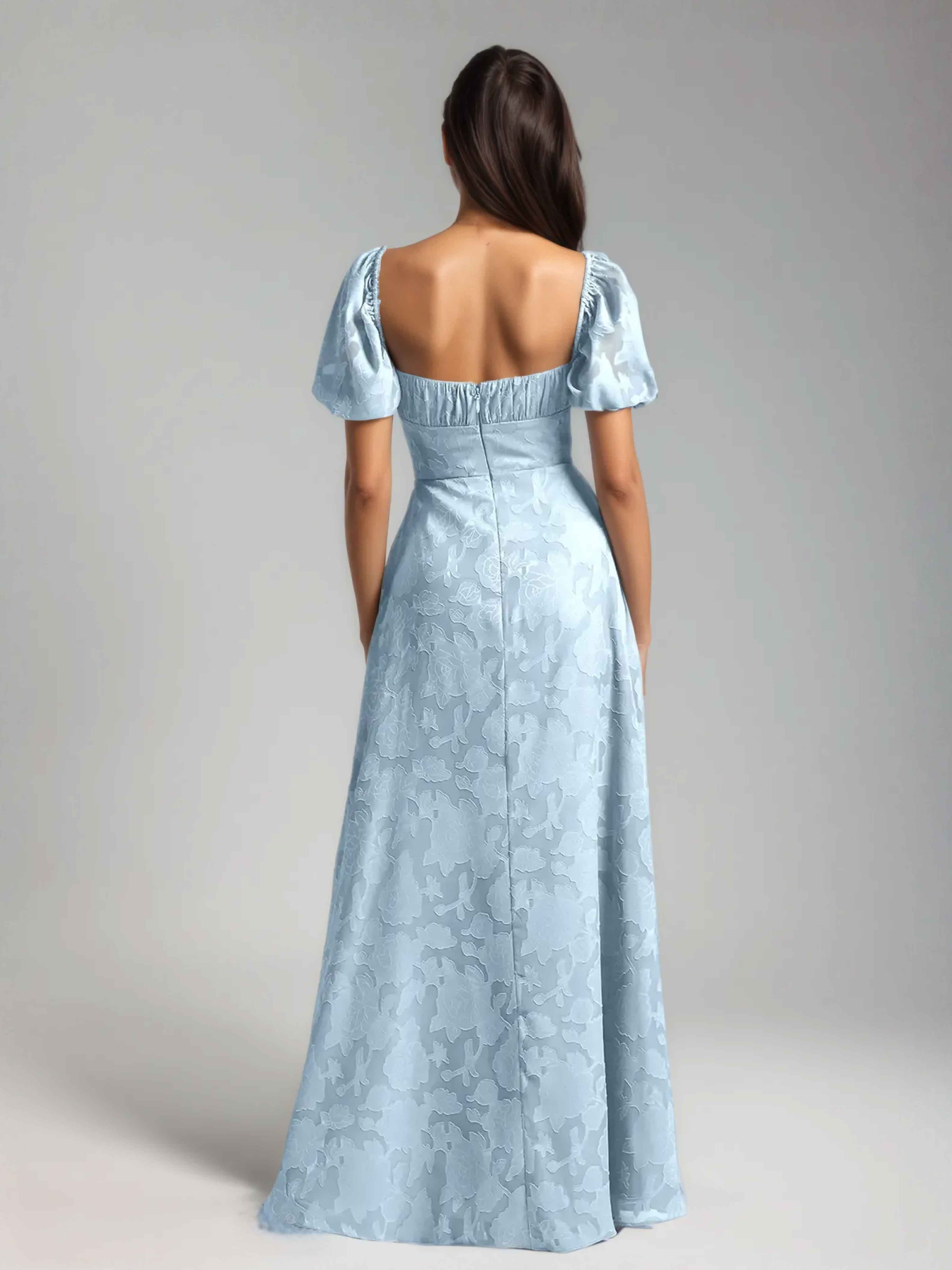 Elyndara Enchanting Short Sleeves Slit Long Floral Burnout Formal Dresses