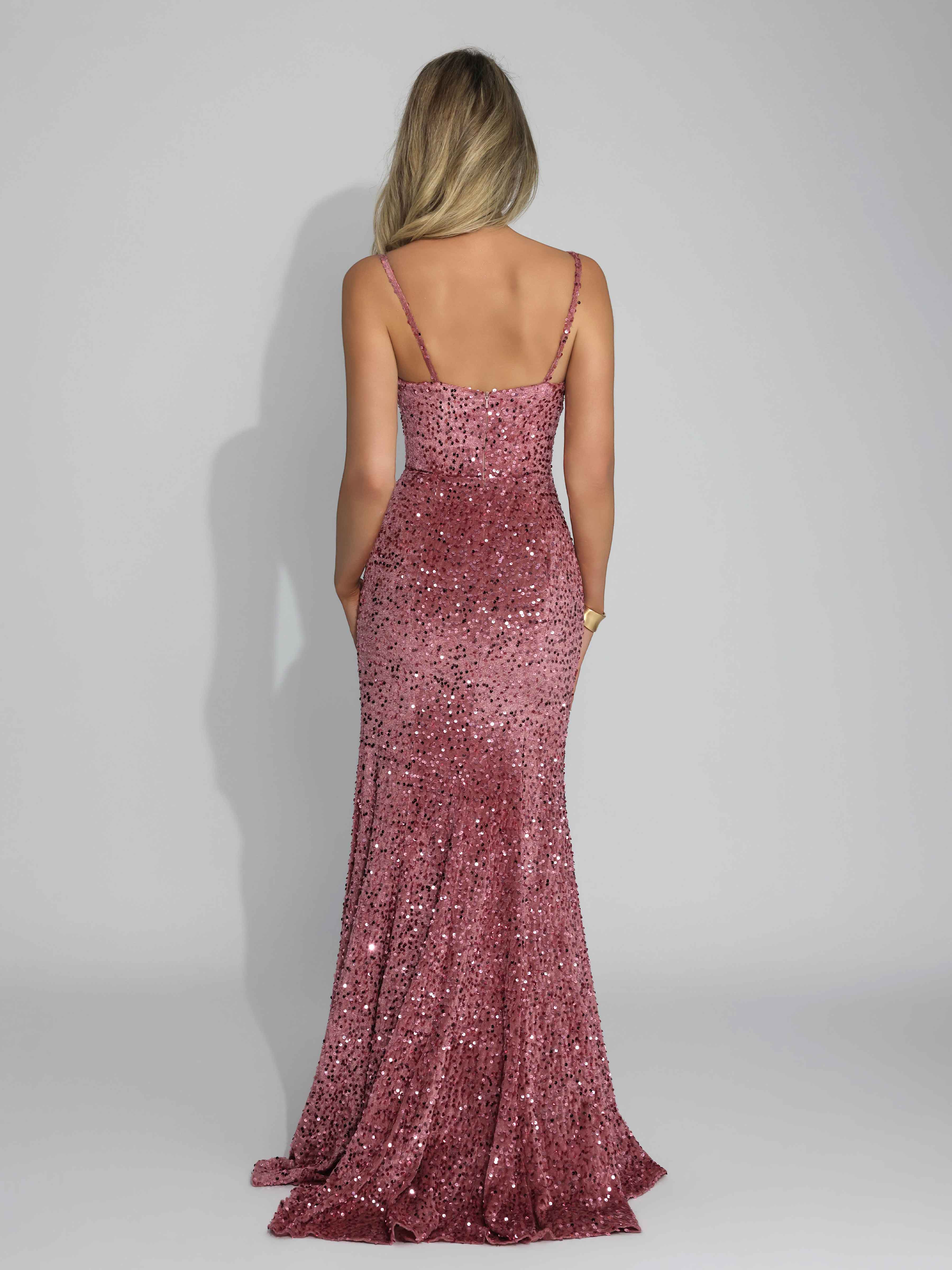 Draelithia Trendy Spaghetti Straps Velvet Sequins Long Party Dresses