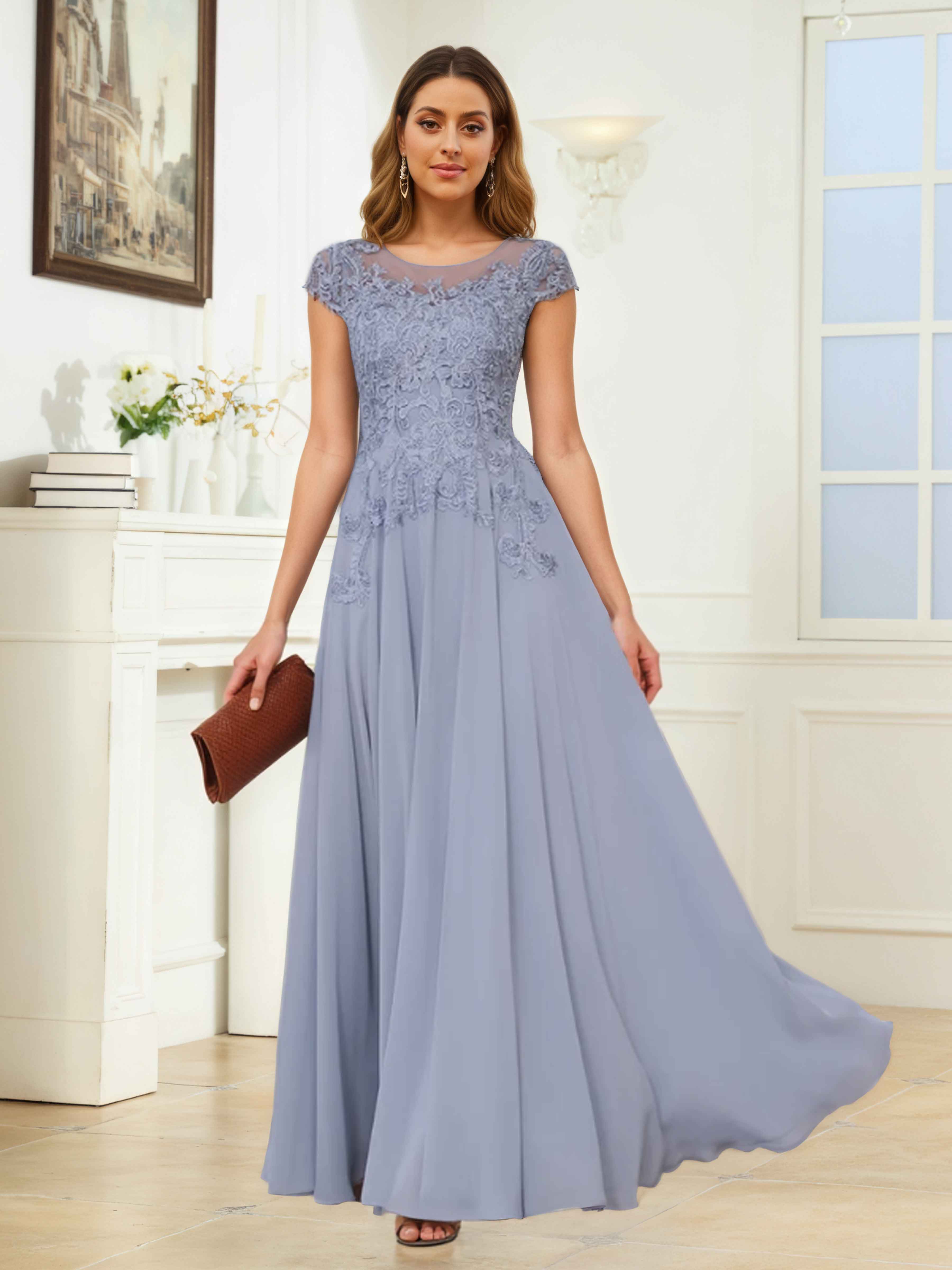Elythryn A-Line Illusion Long Chiffon Mother of the Bride & Groom Dresses UK