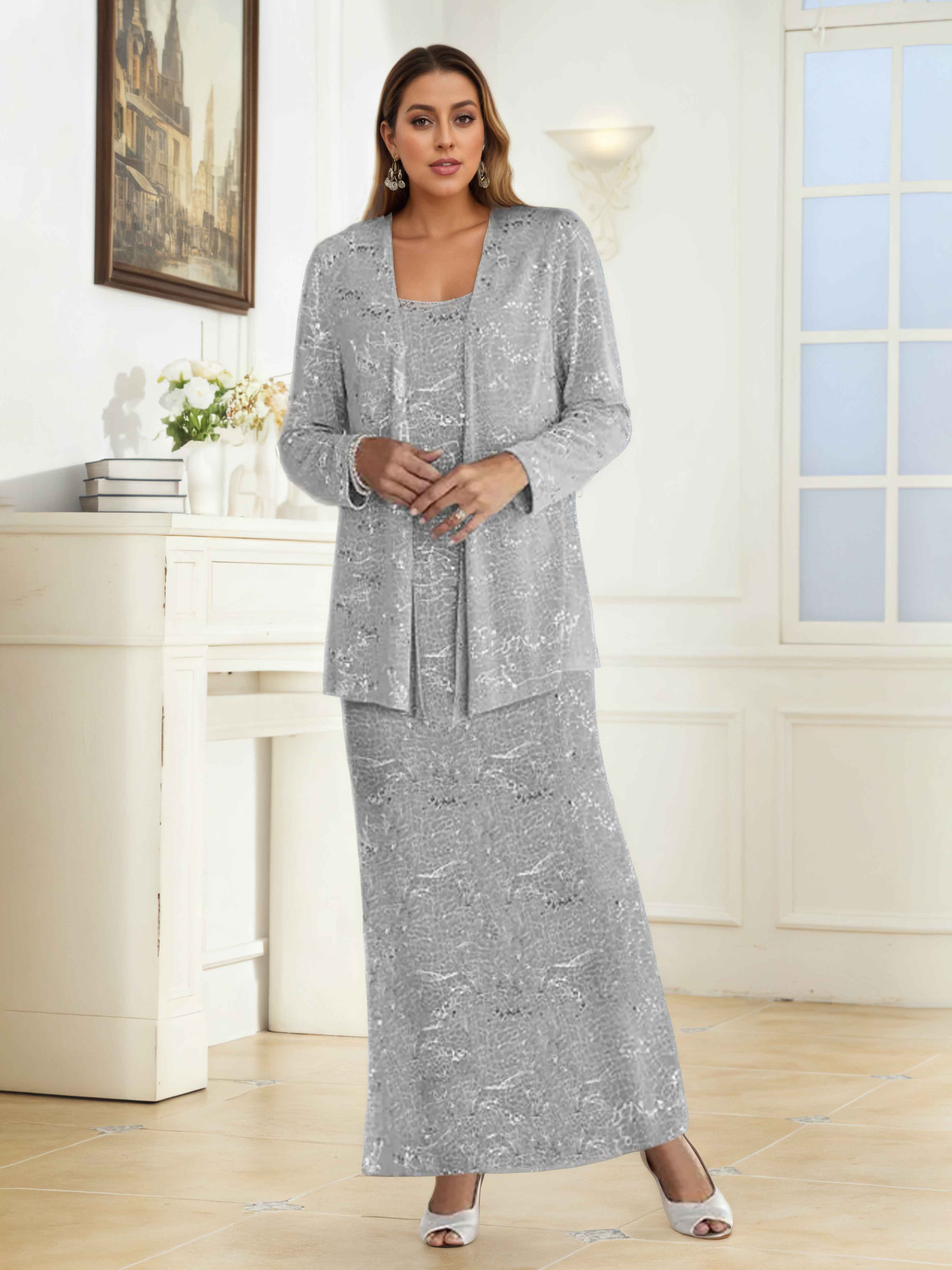 Laelithryn Round Neck 2-Piece Long Mother of the Bride Dresses with Jacket UK
