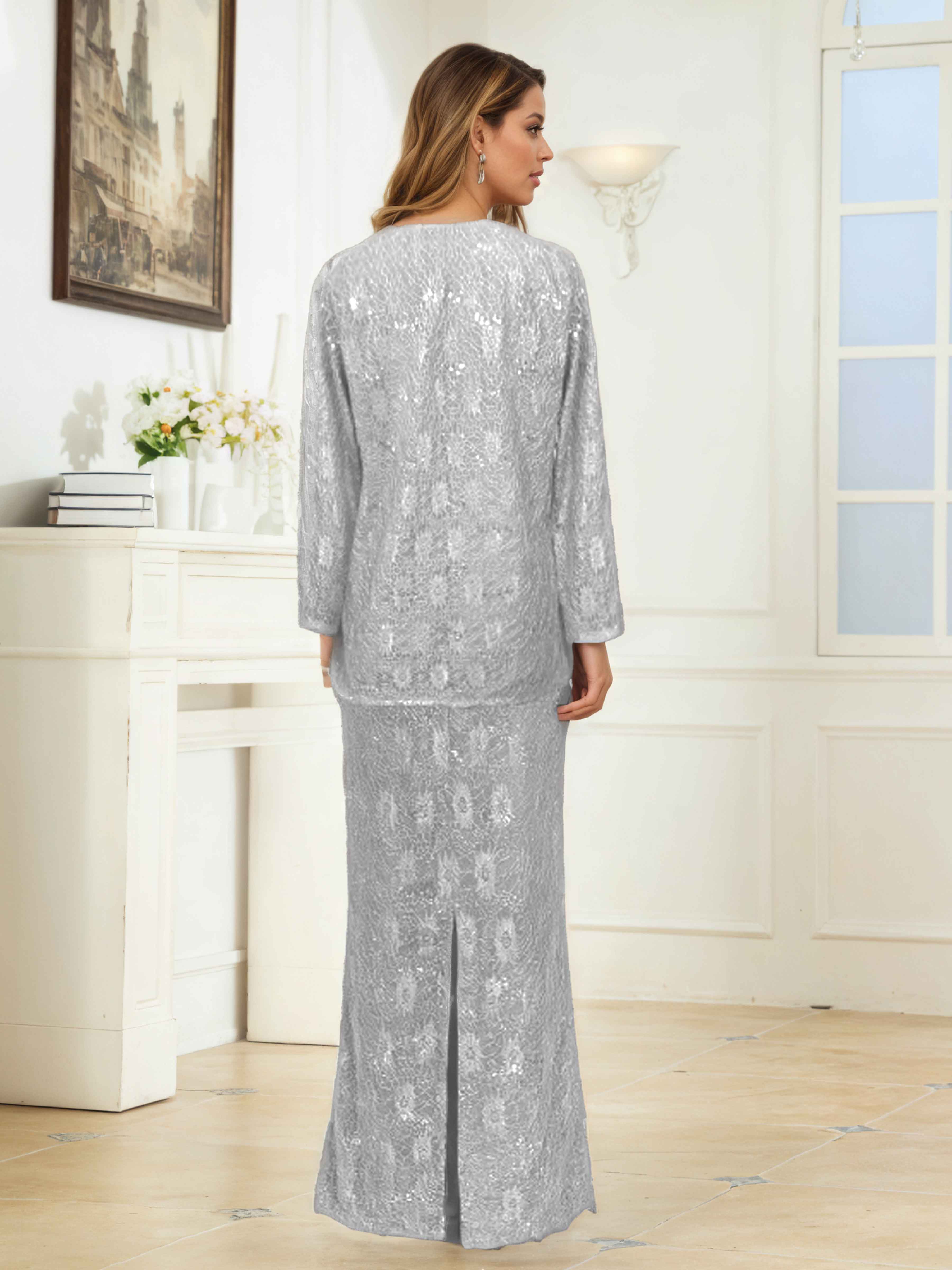 Laelithryn Round Neck 2-Piece Long Mother of the Bride Dresses with Jacket UK