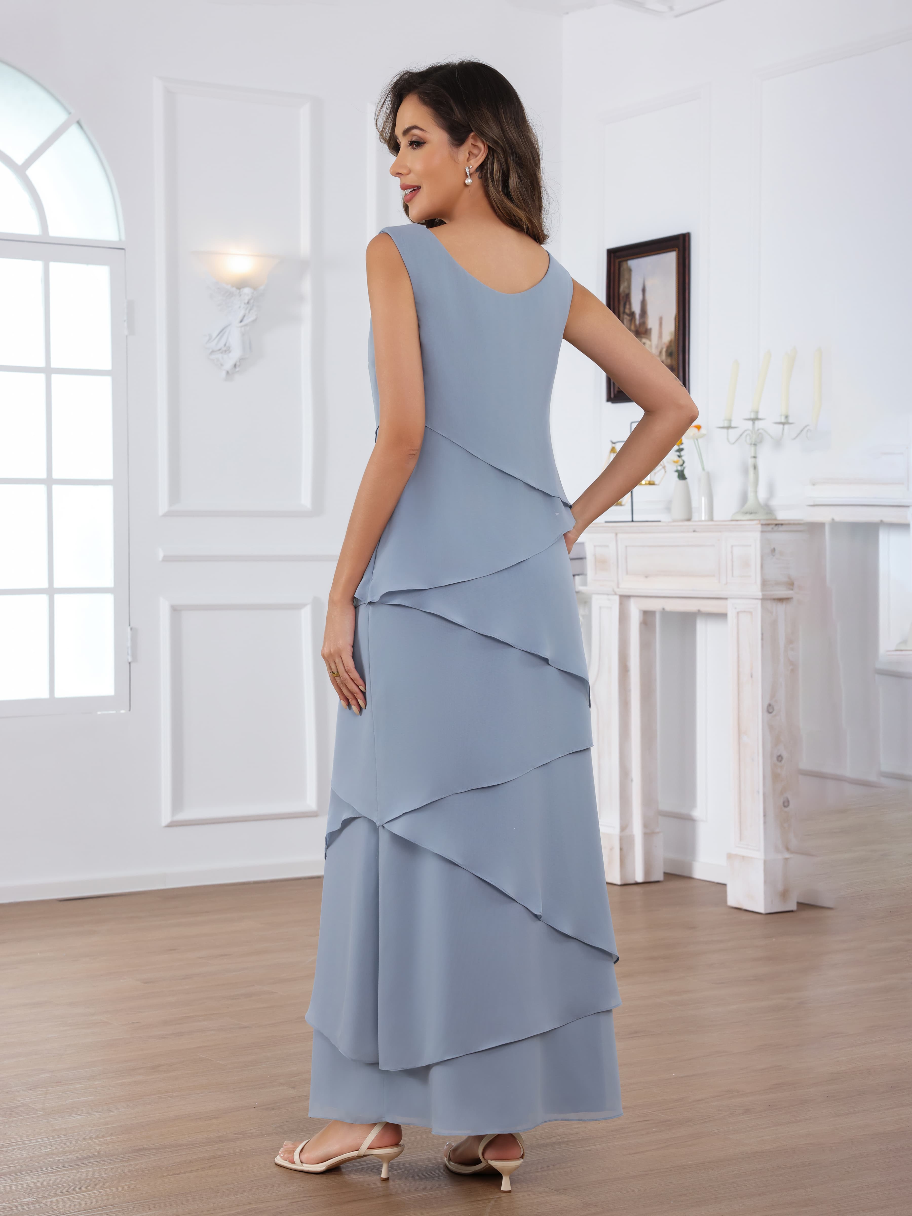 Oraelithryn Enchanting A-Line V-neck Tiered 2-Piece Floor Length Mother of the Bride Dresses